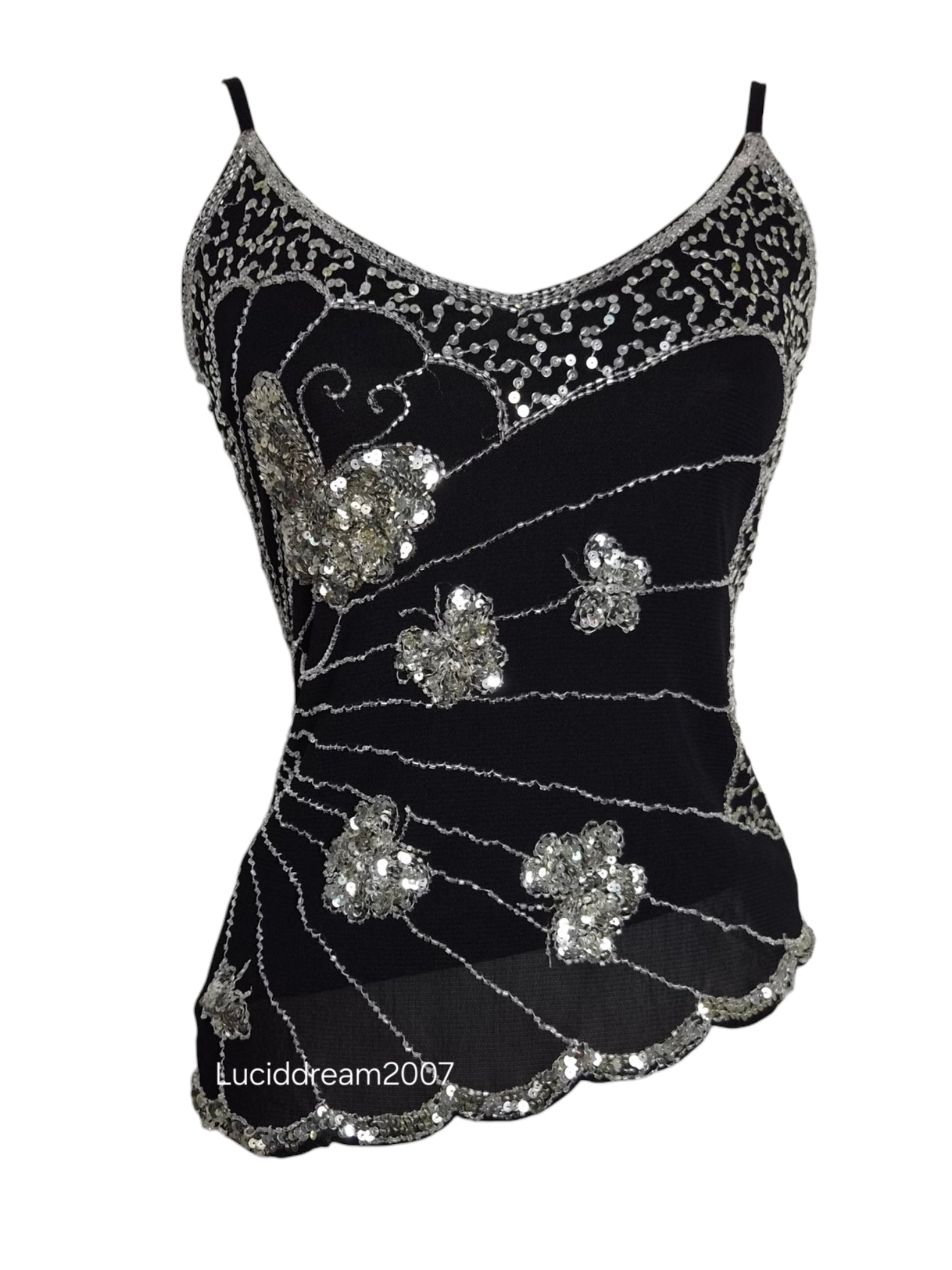 Asymmetric top with butterfly embroidery