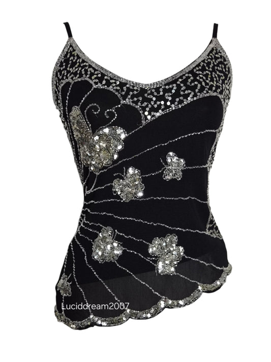 Haut asymétrique broderies papillons
