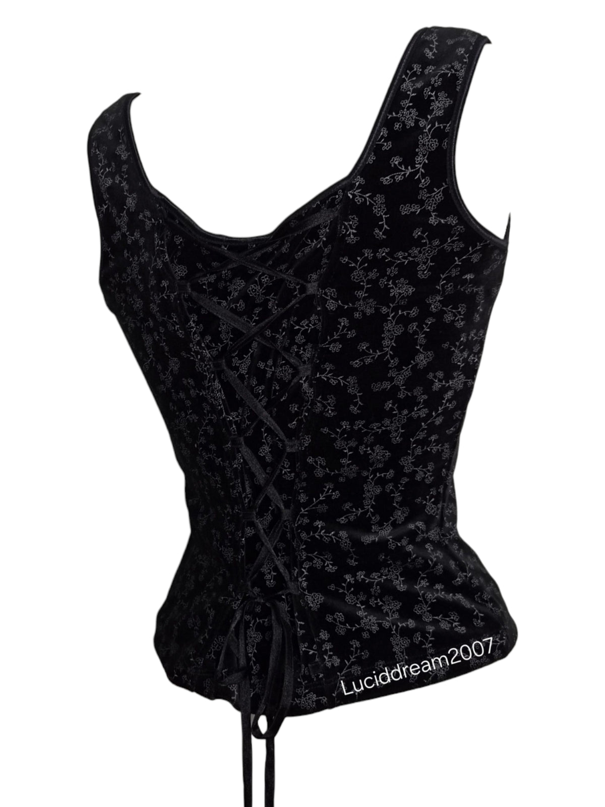 Haut motif velours dos lacé