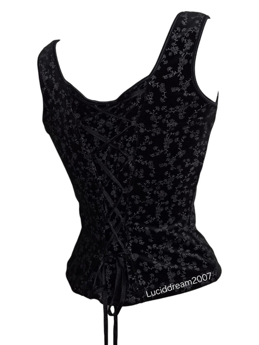 Haut motif velours dos lacé