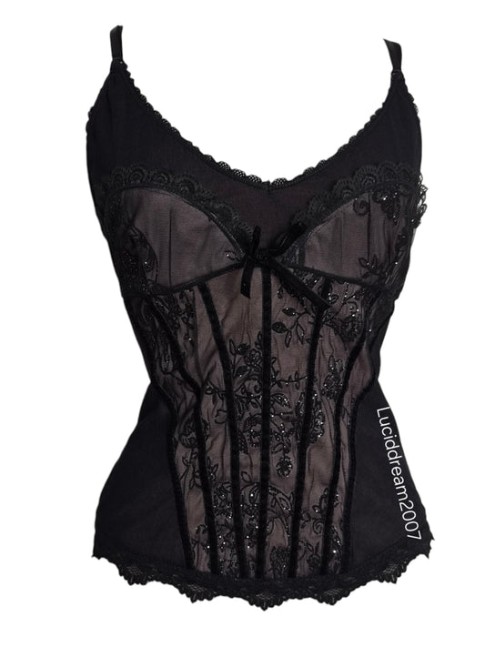 Haut en voile motif corset