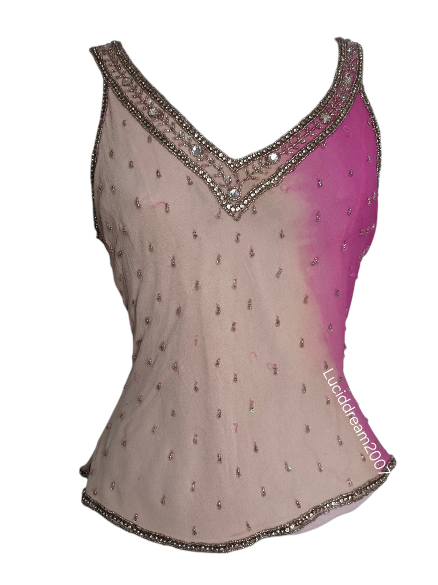 Haut en soie rose brodé
