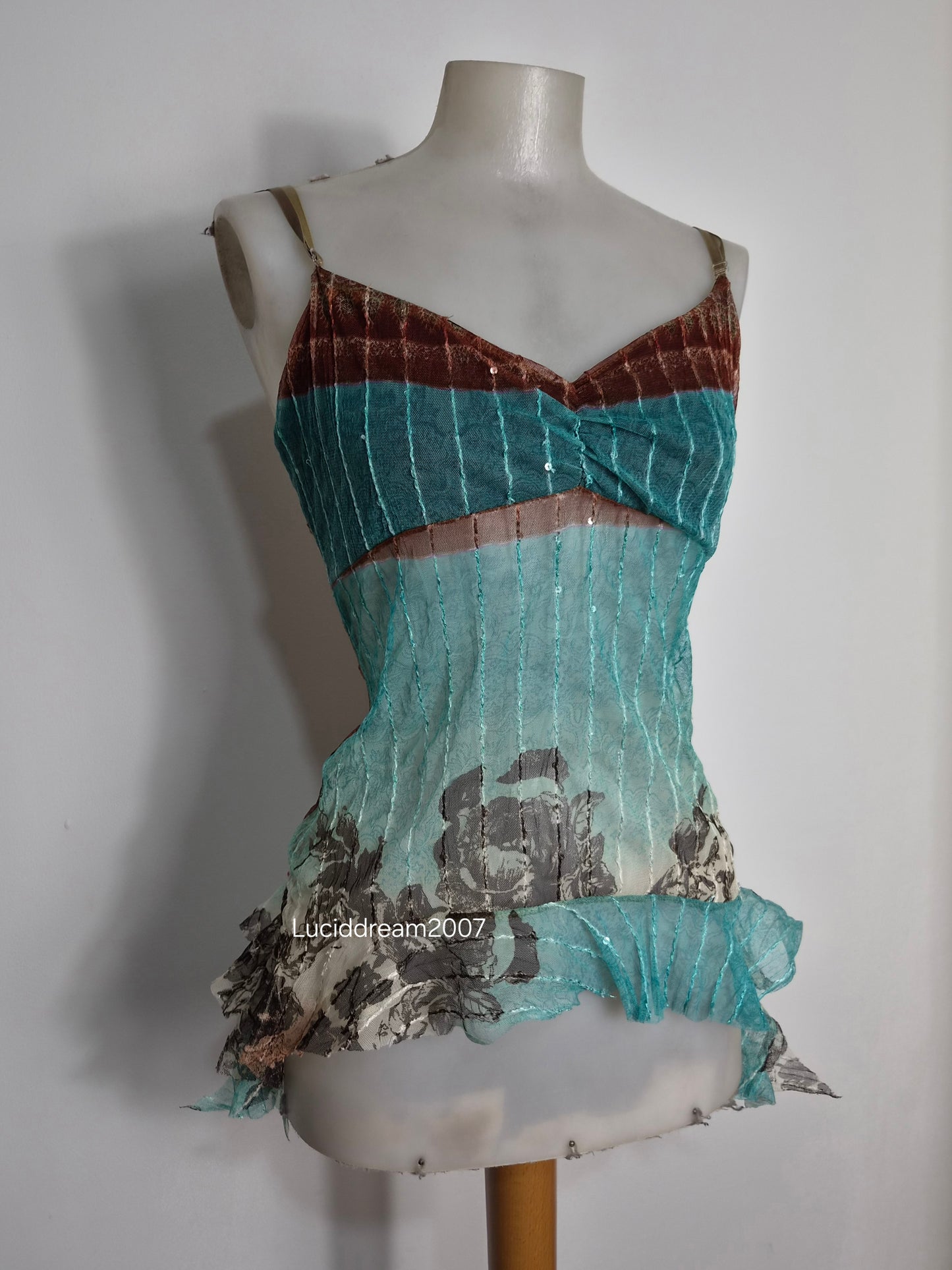 Haut en voile tons bleu et marron