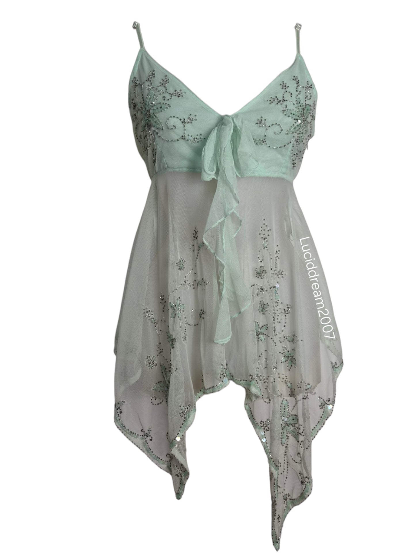 Haut en voile asymétrique brodé bleu