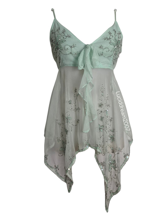 Haut en voile asymétrique brodé bleu