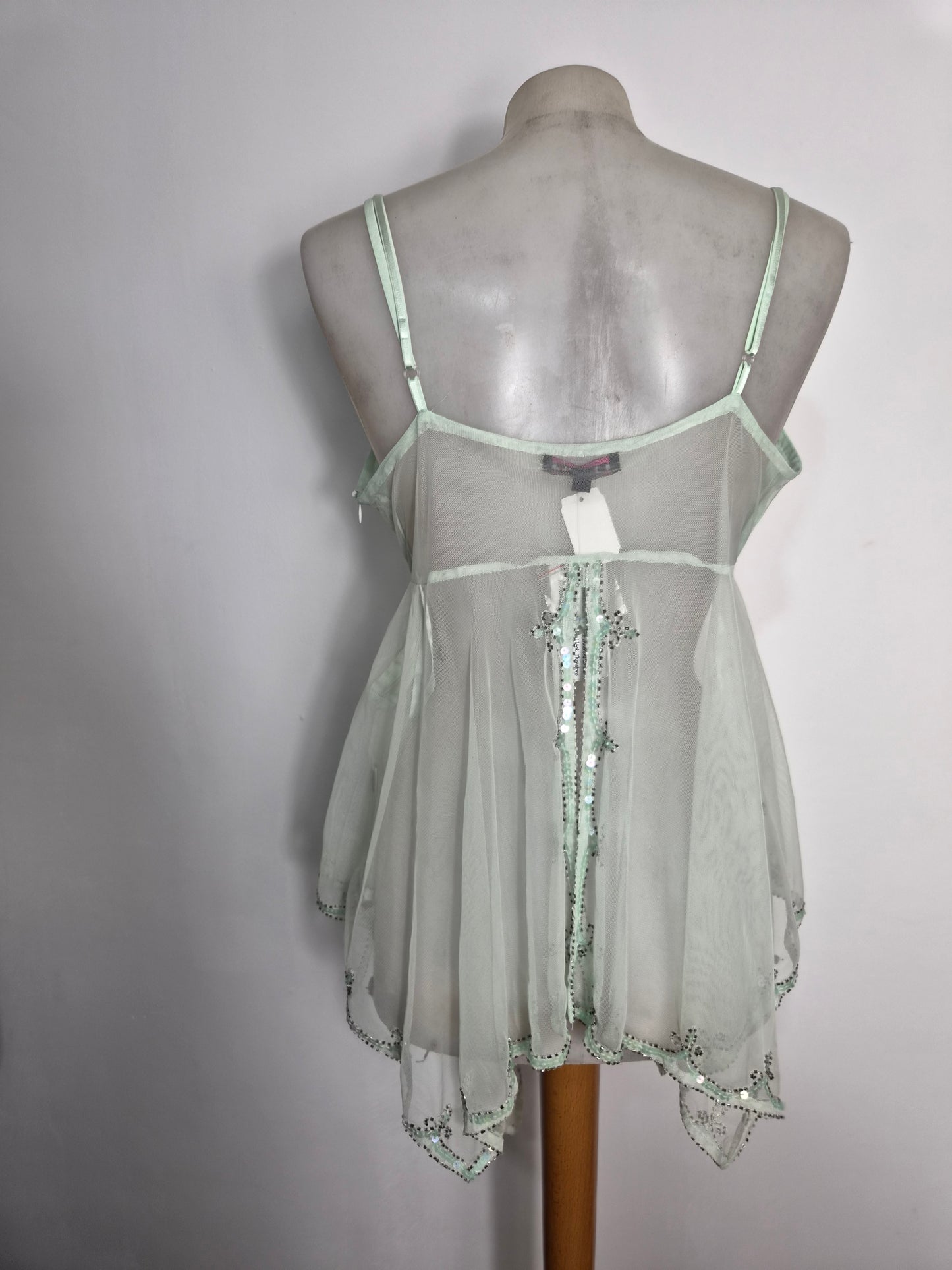 Haut en voile asymétrique brodé bleu
