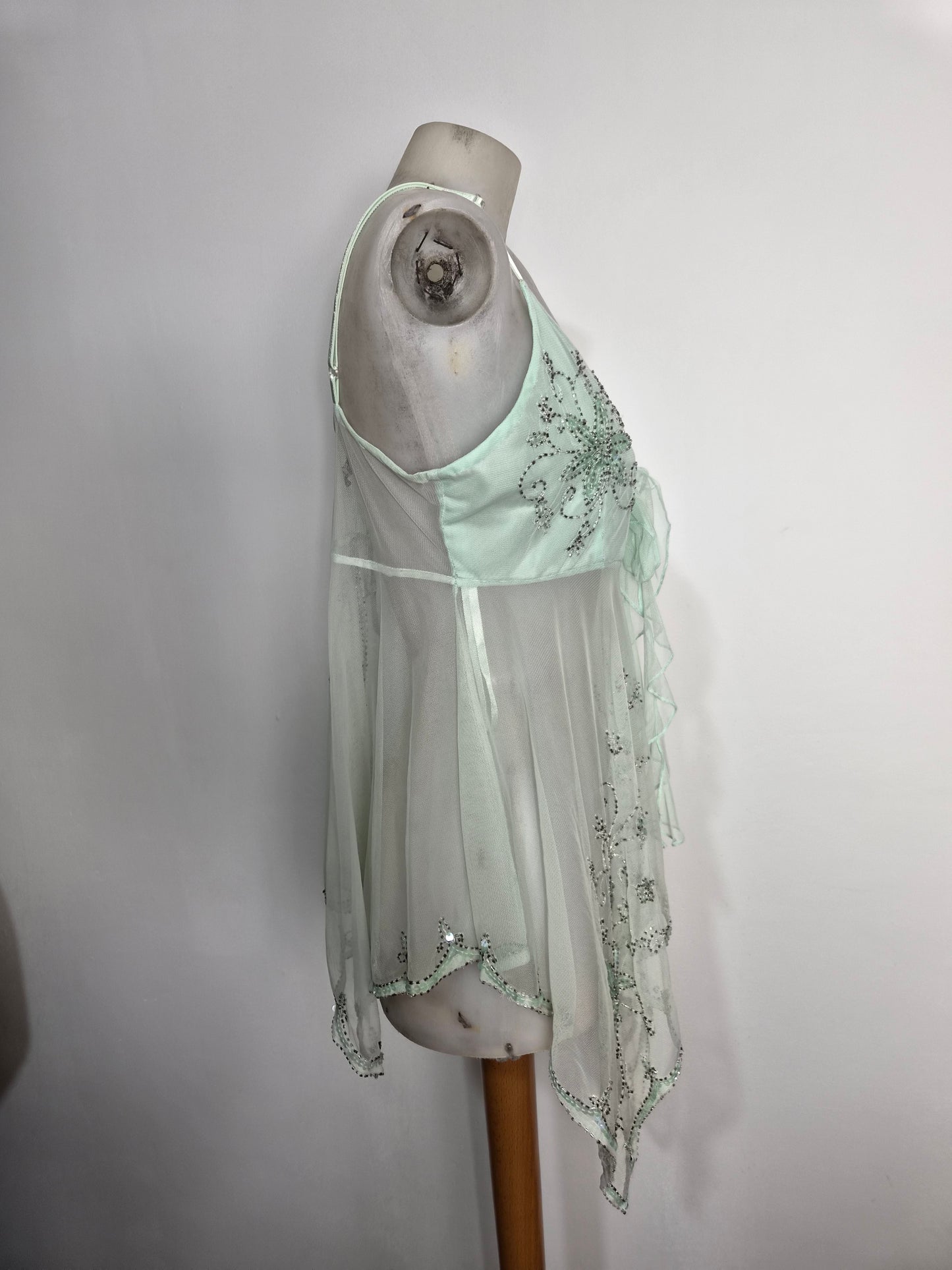 Haut en voile asymétrique brodé bleu