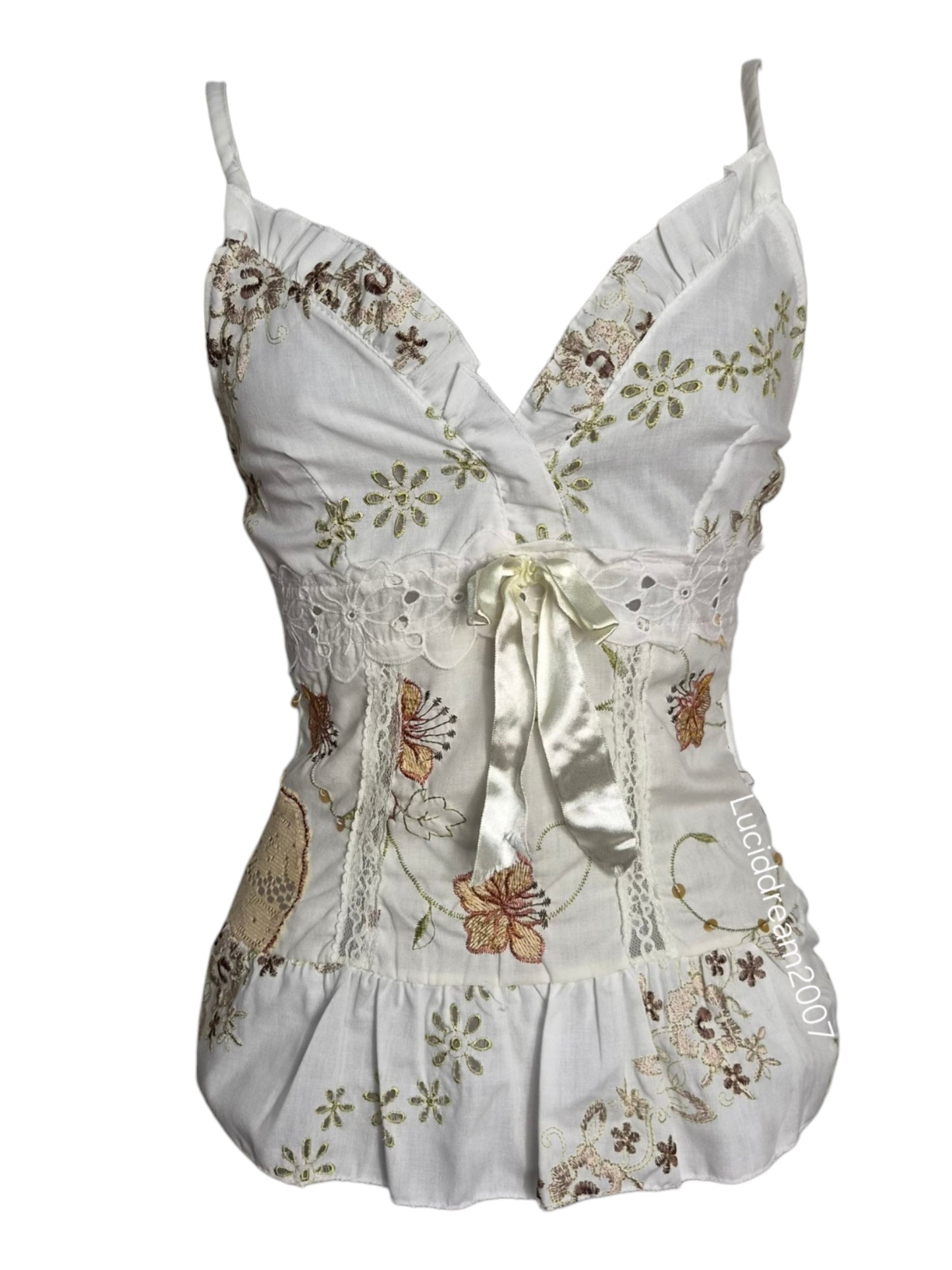 Haut blanc motif floral marron