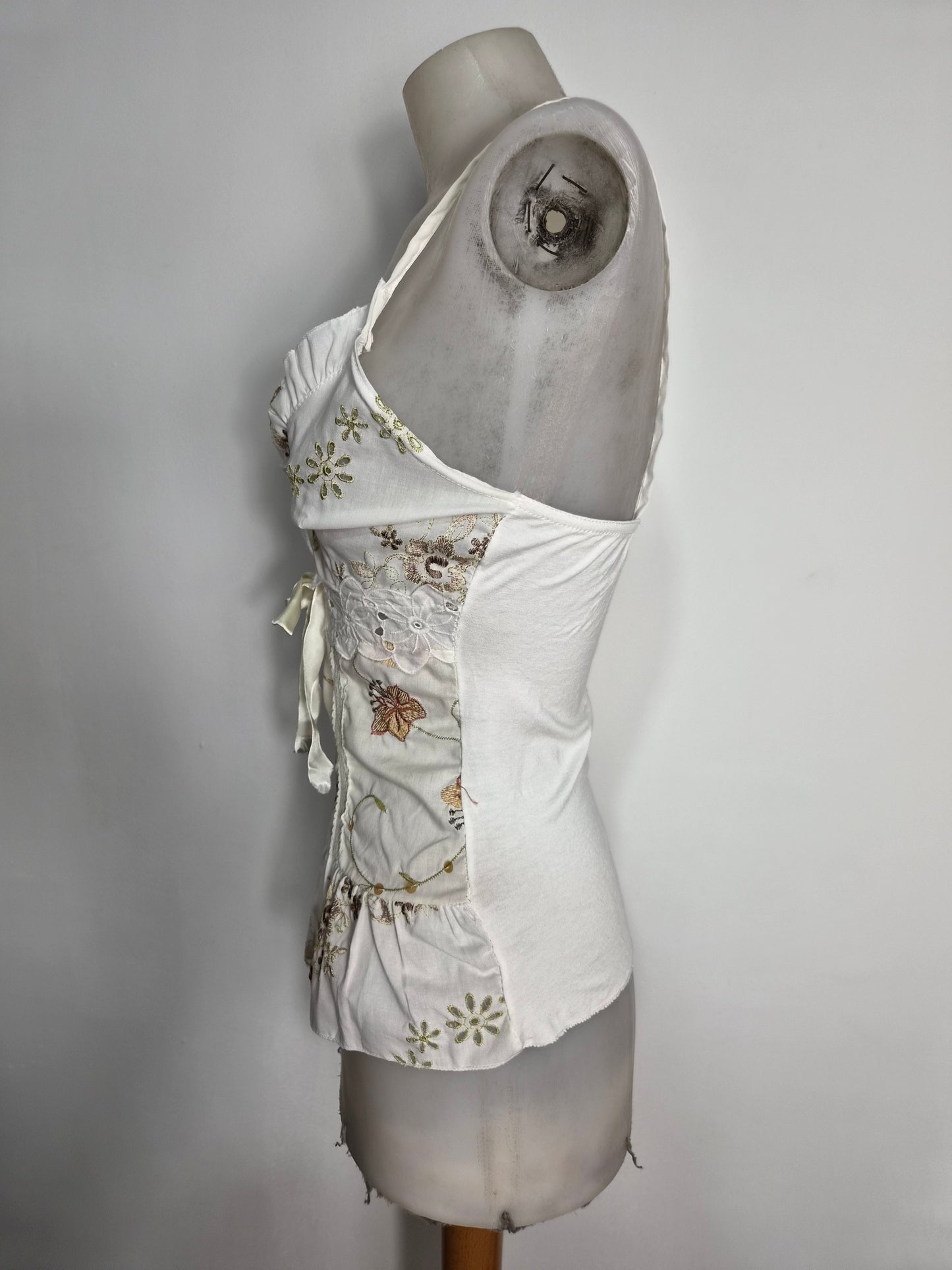 Haut blanc motif floral marron