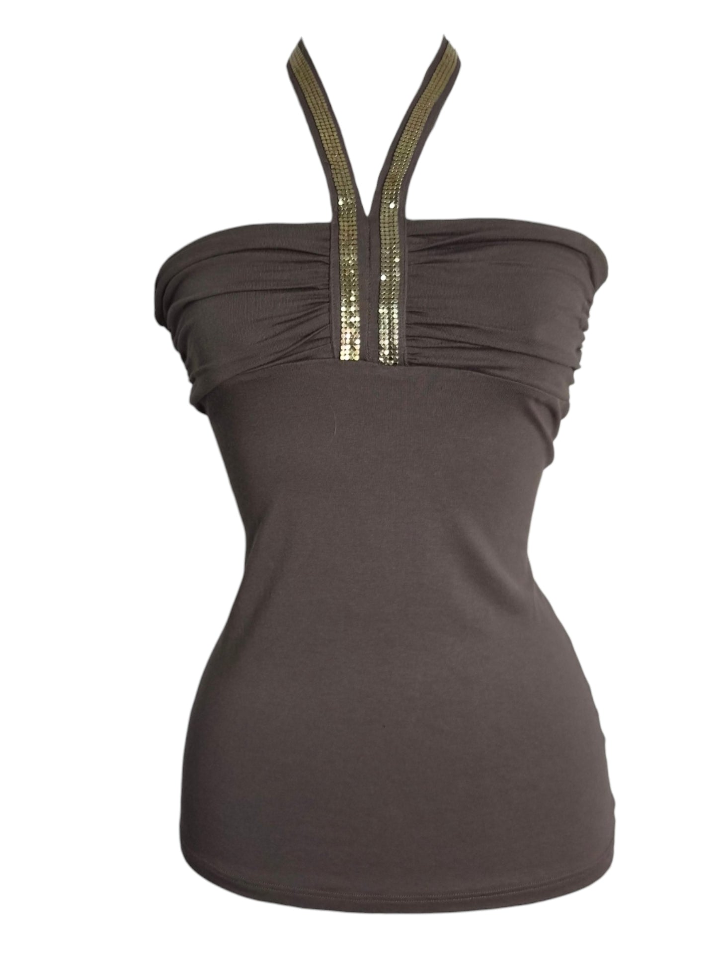 Haut dos nu marron détails strass