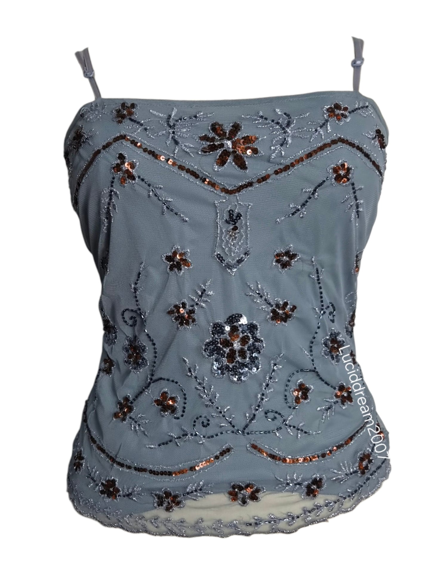 Haut en voile gris brodé de sequins