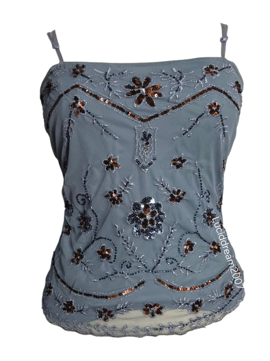 Haut en voile gris brodé de sequins
