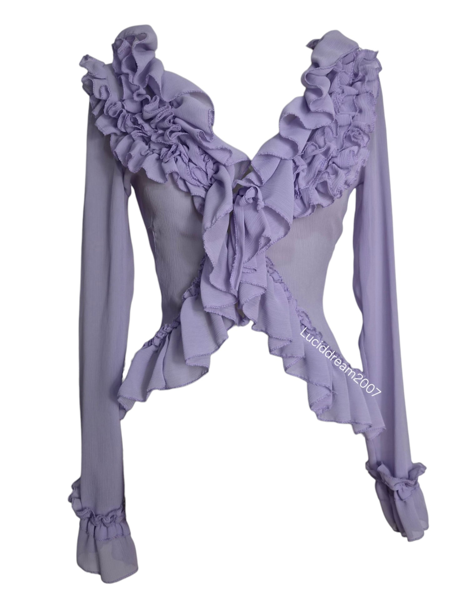 Lilac ruffled voile blouse