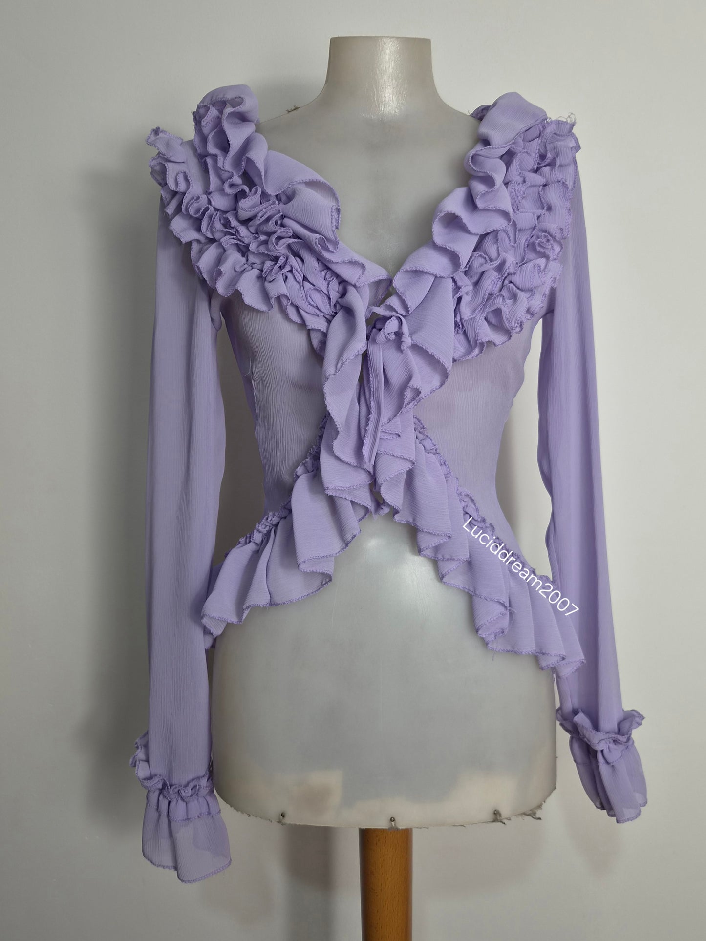 Lilac ruffled voile blouse