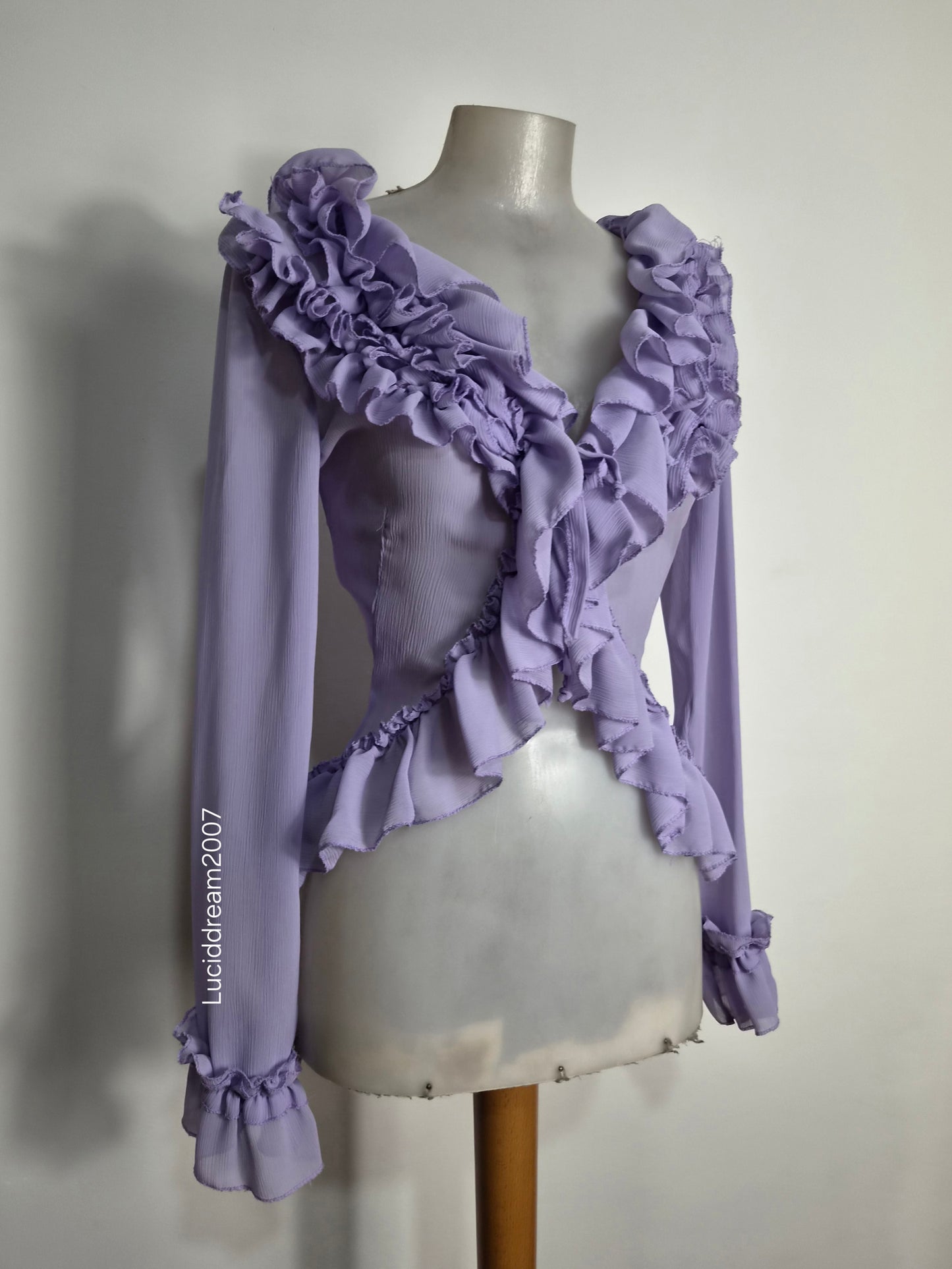 Lilac ruffled voile blouse
