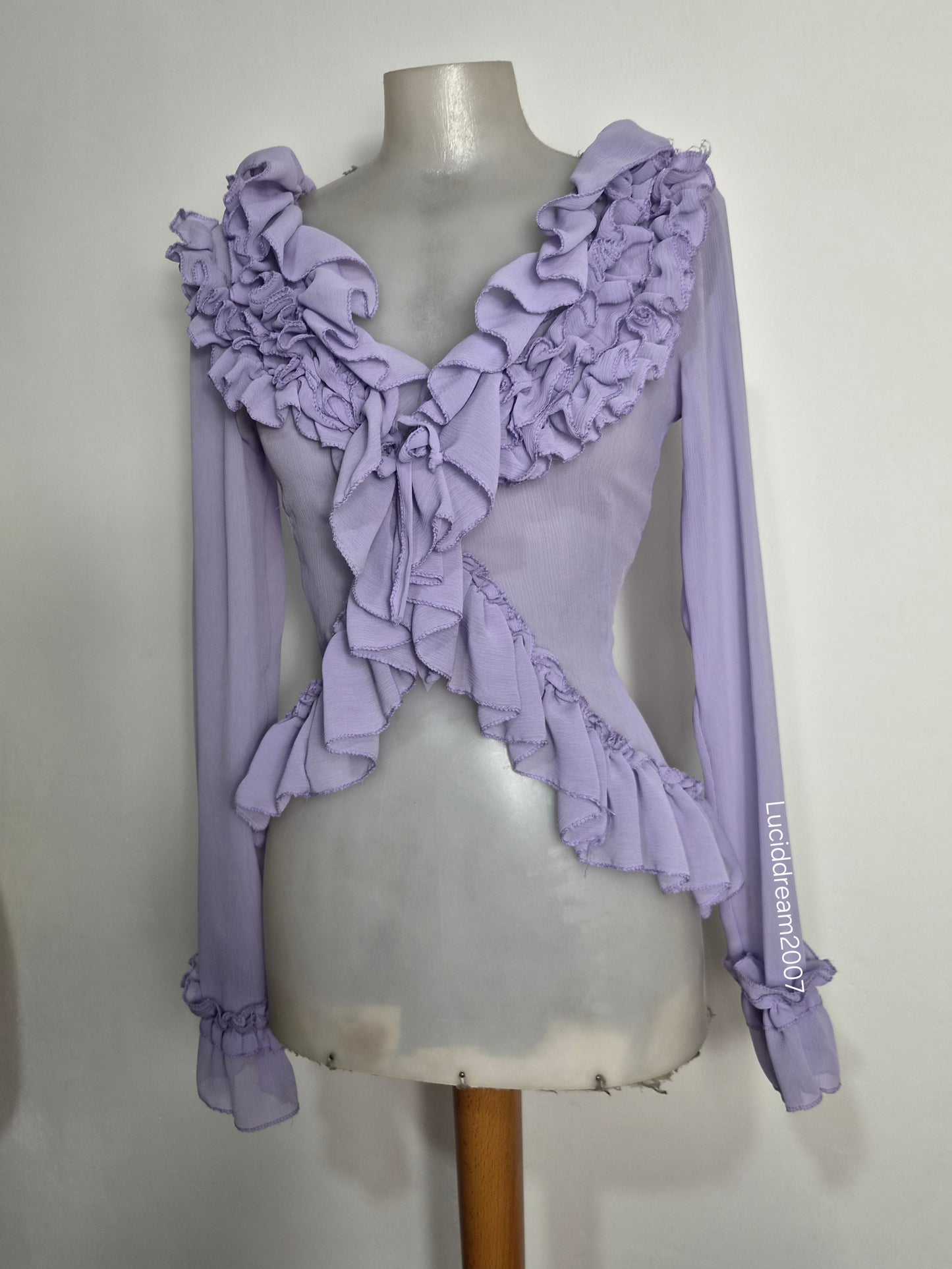 Lilac ruffled voile blouse