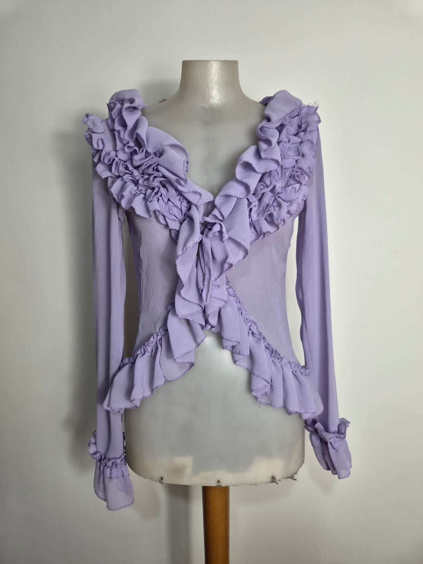 Lilac ruffled voile blouse