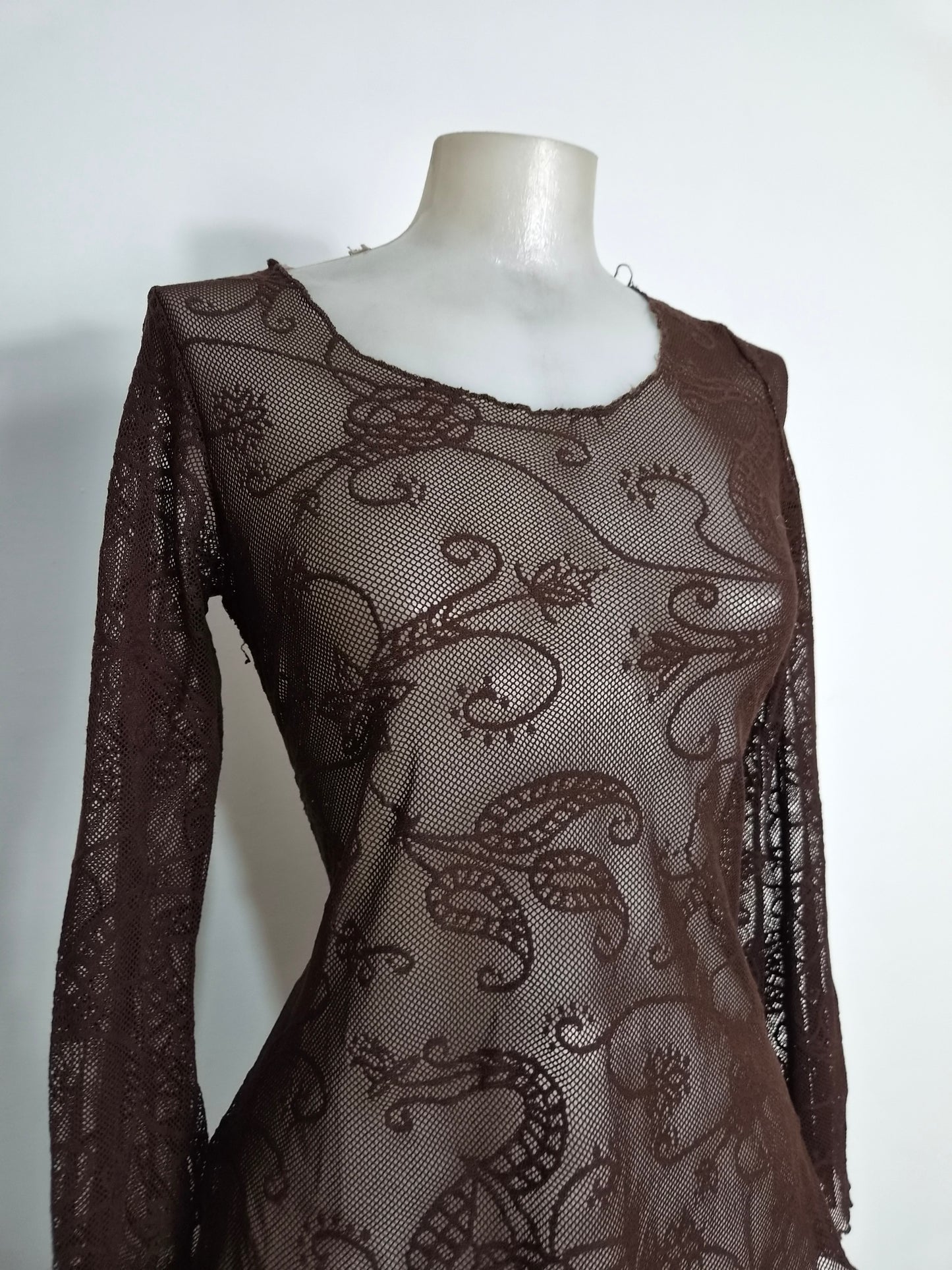 Haut asymétrique en dentelle marron