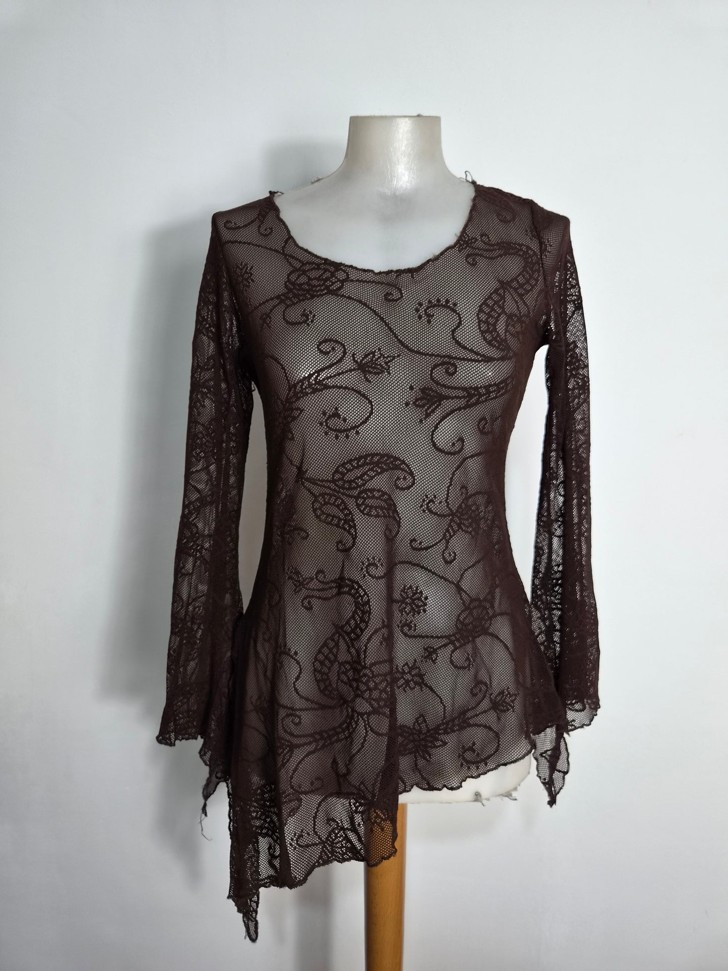 Haut asymétrique en dentelle marron