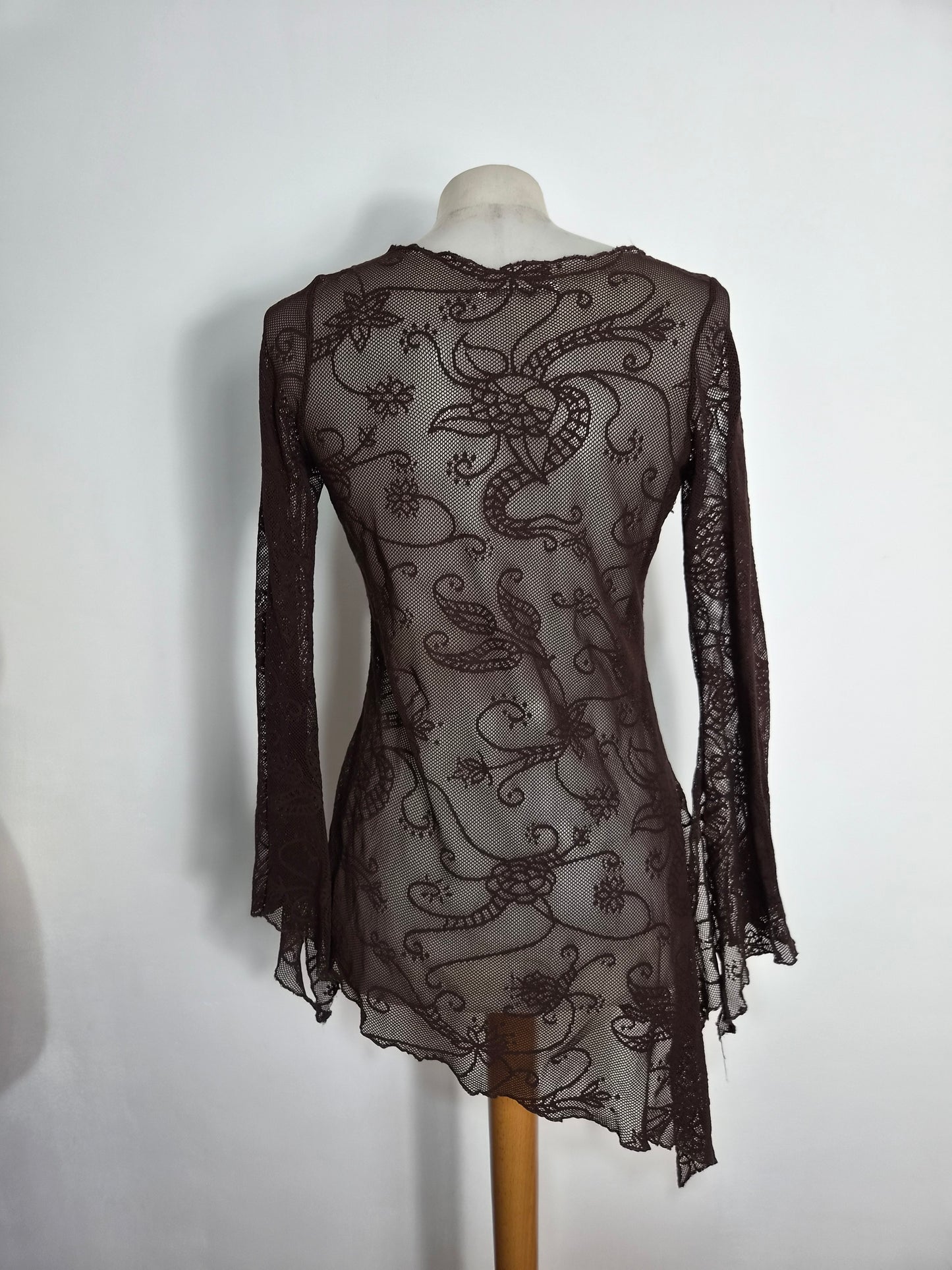 Haut asymétrique en dentelle marron