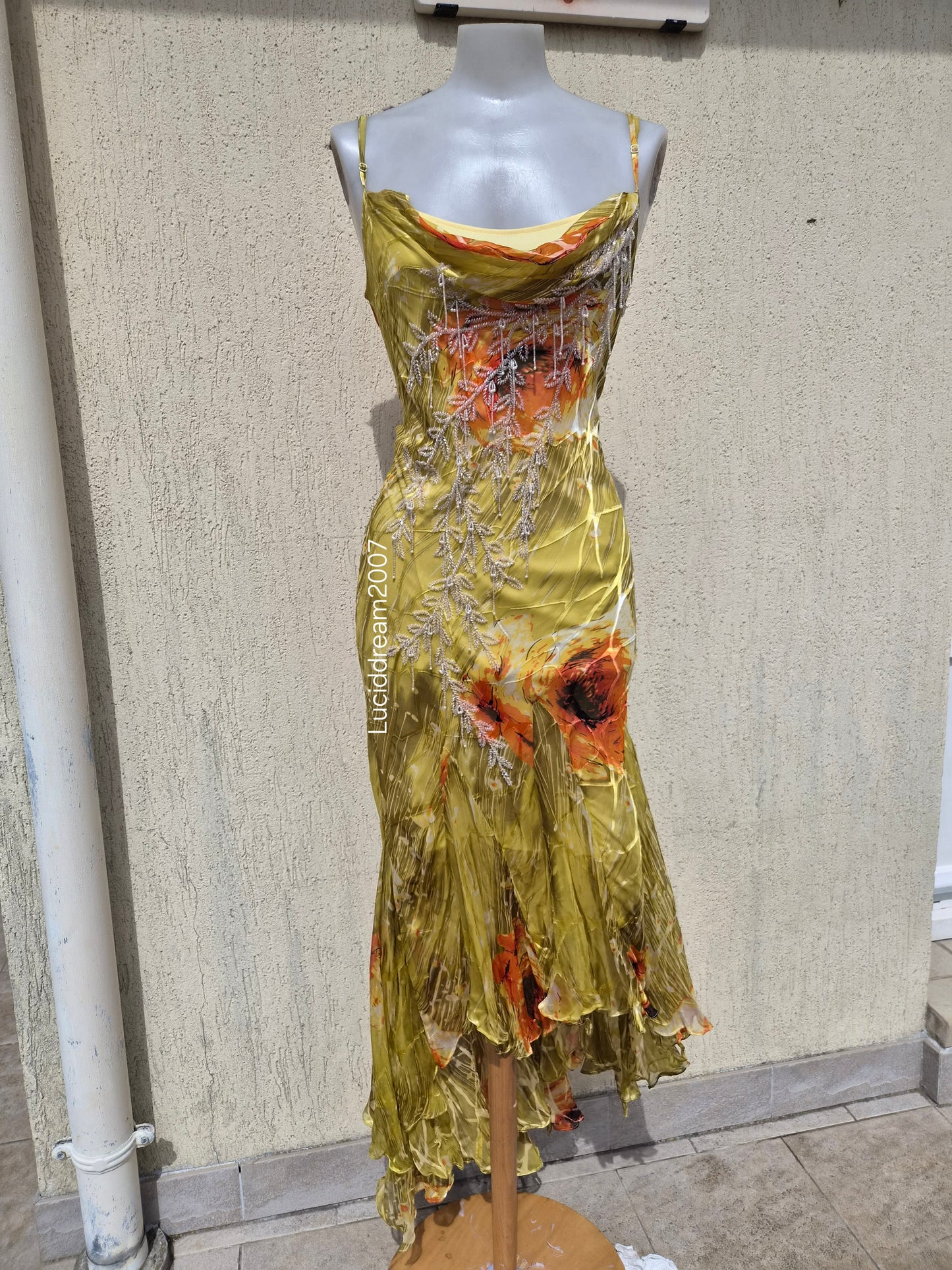 Embroidered yellow silk dress