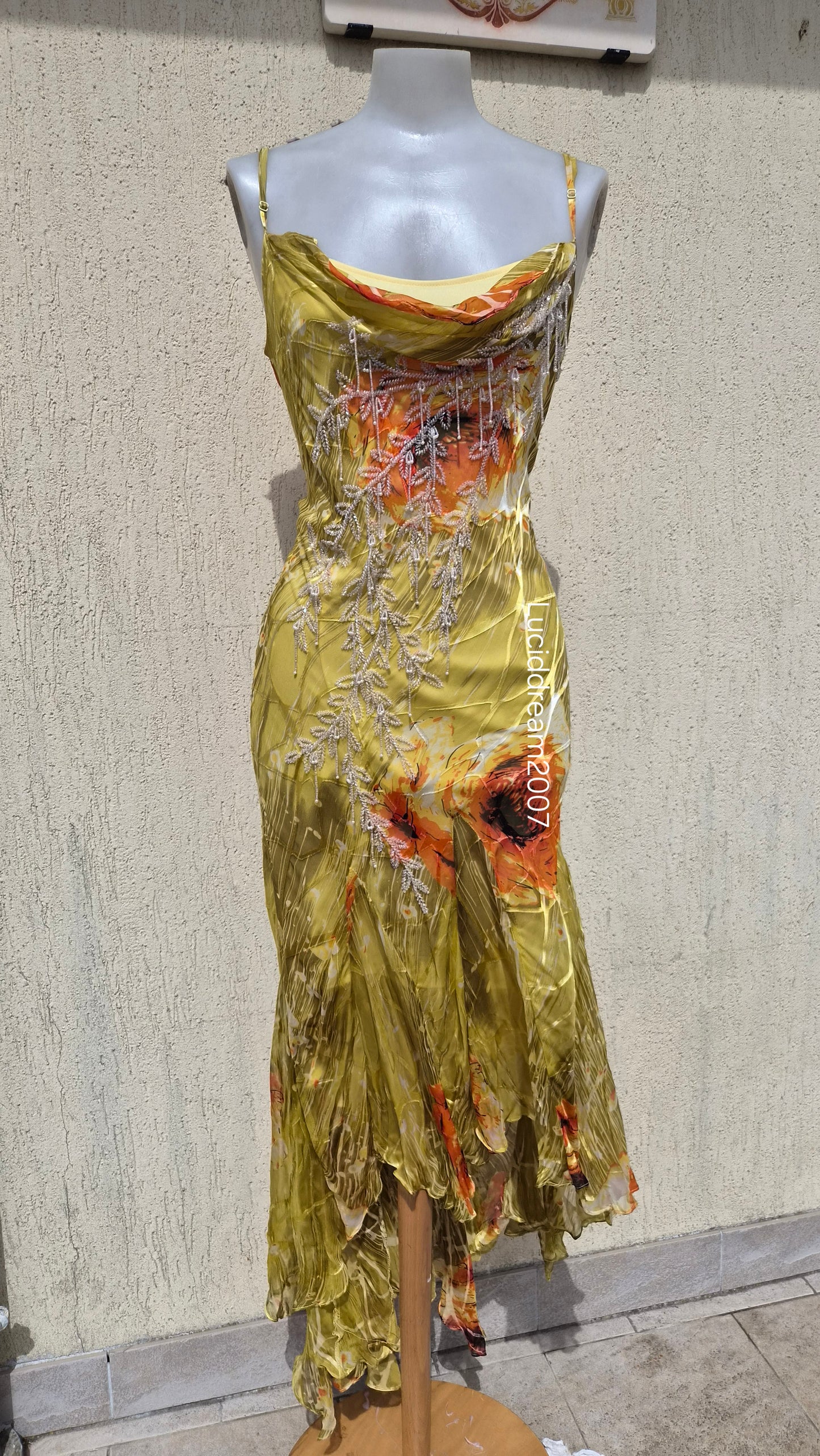 Embroidered yellow silk dress
