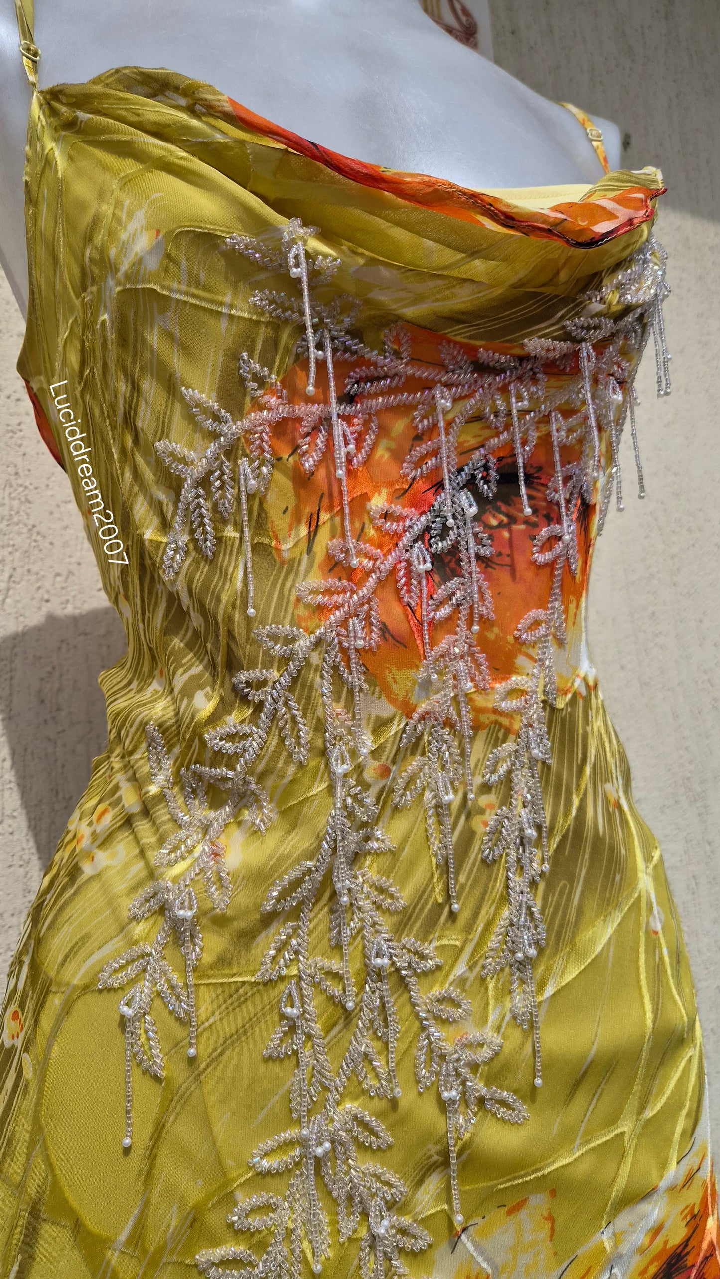 Embroidered yellow silk dress