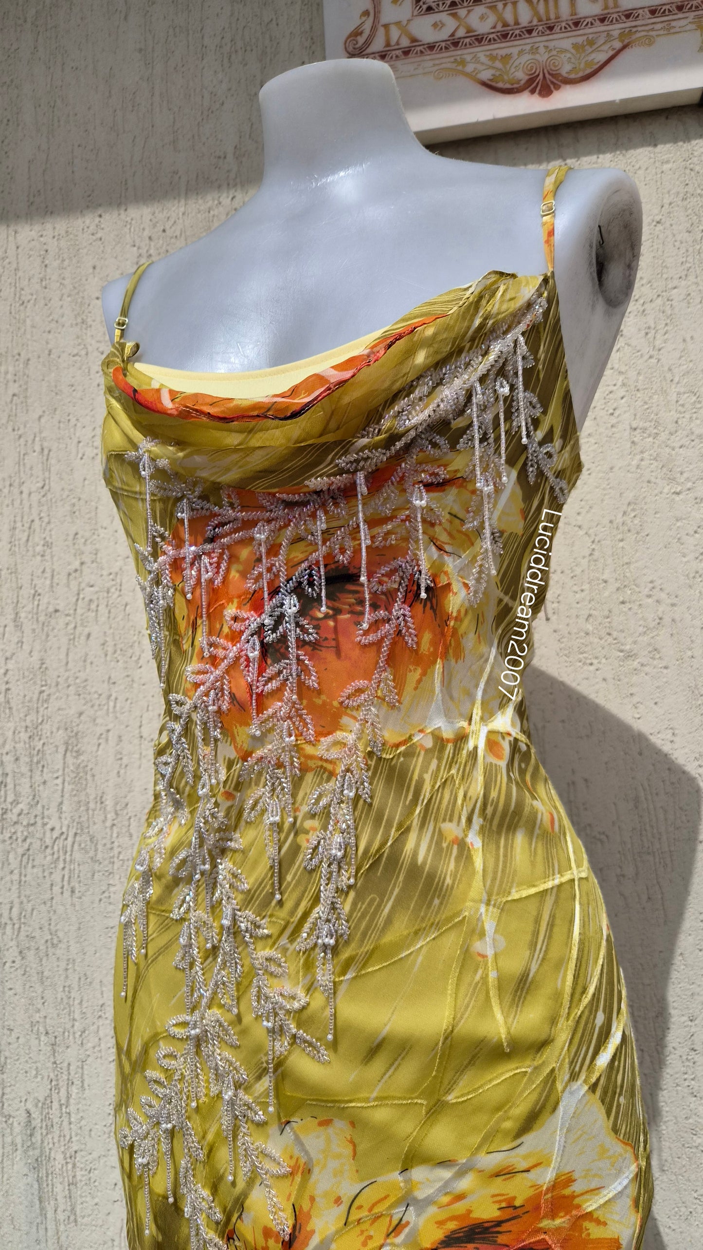 Embroidered yellow silk dress