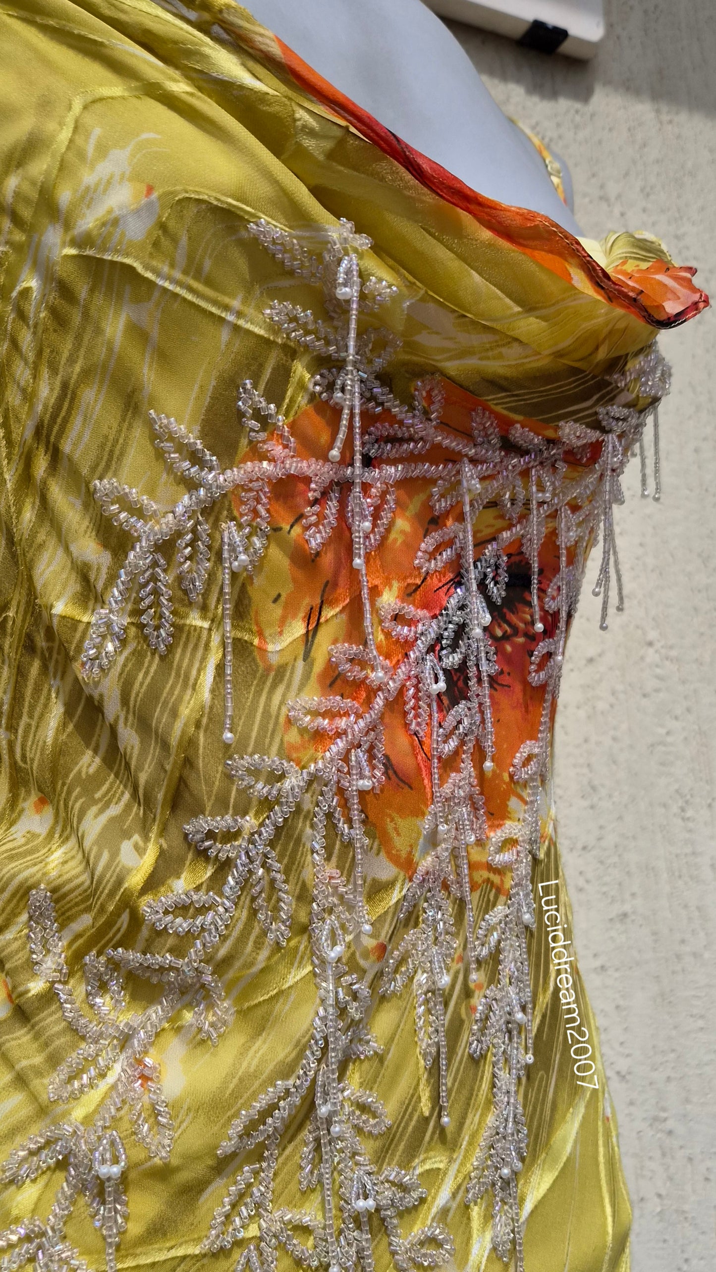 Embroidered yellow silk dress