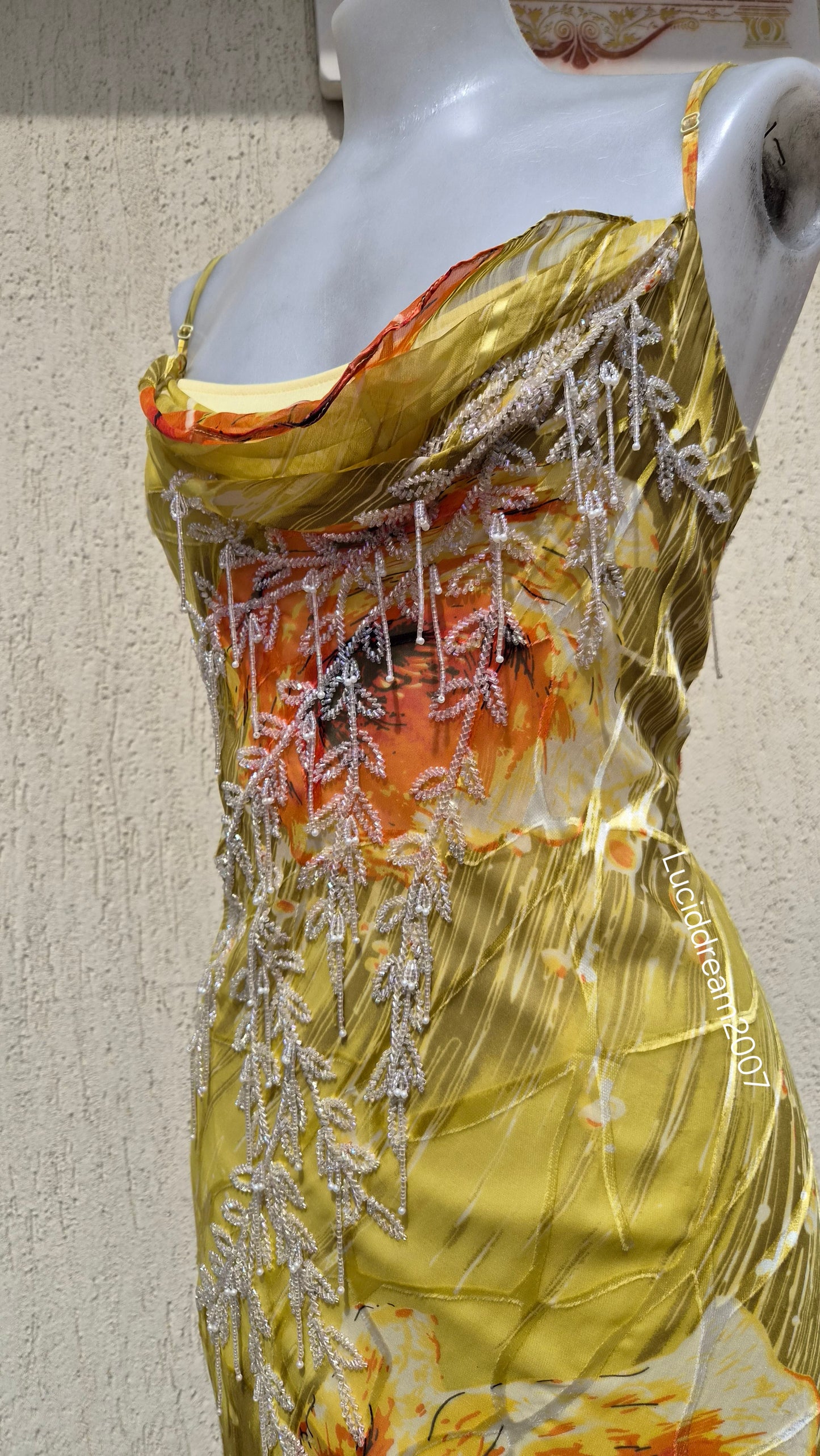 Embroidered yellow silk dress