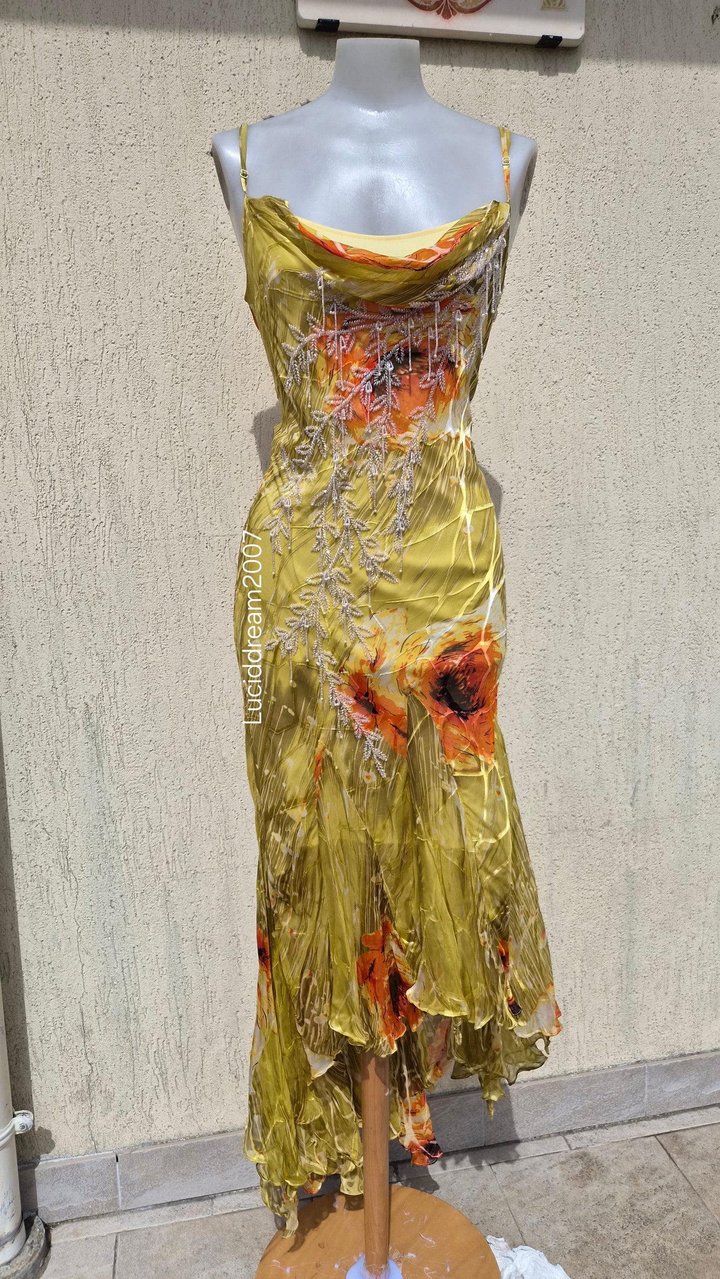 Embroidered yellow silk dress
