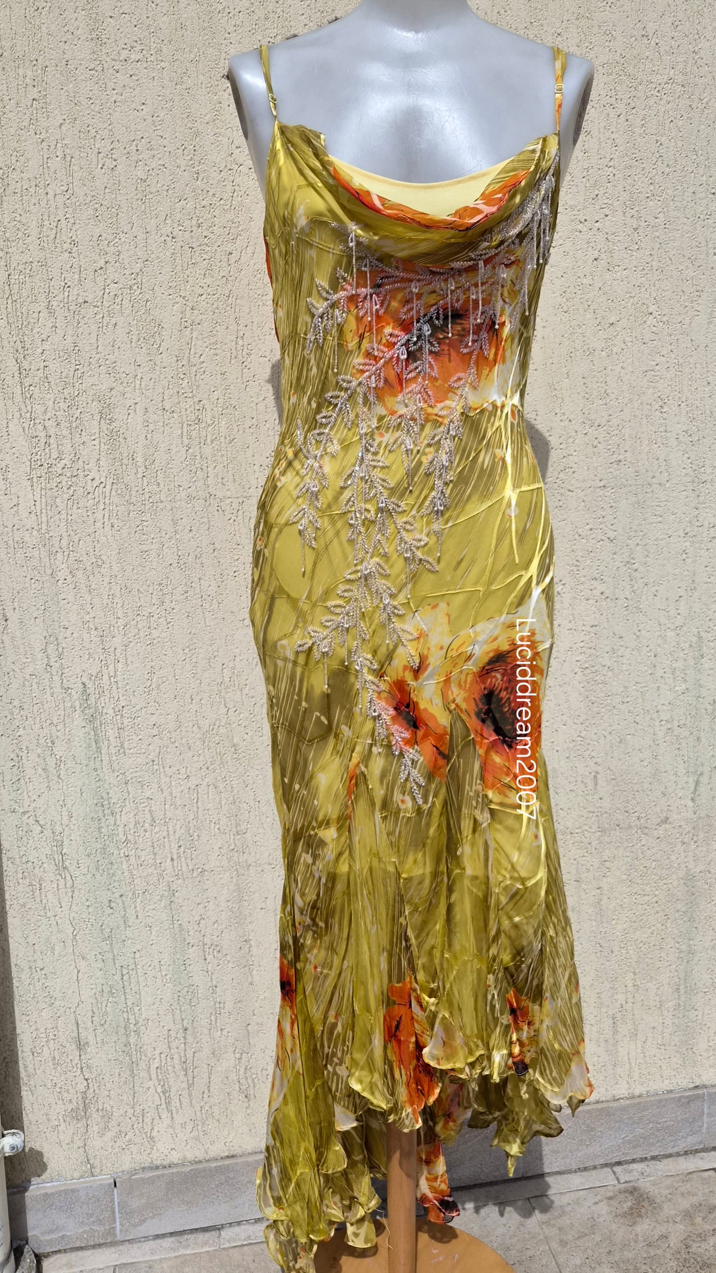 Embroidered yellow silk dress