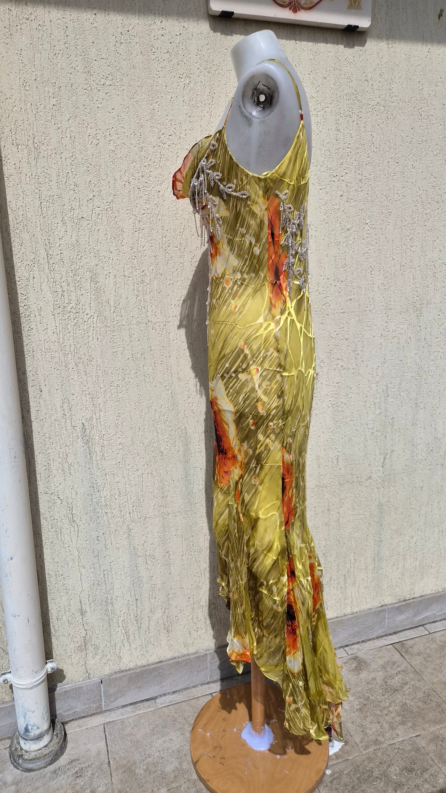Embroidered yellow silk dress