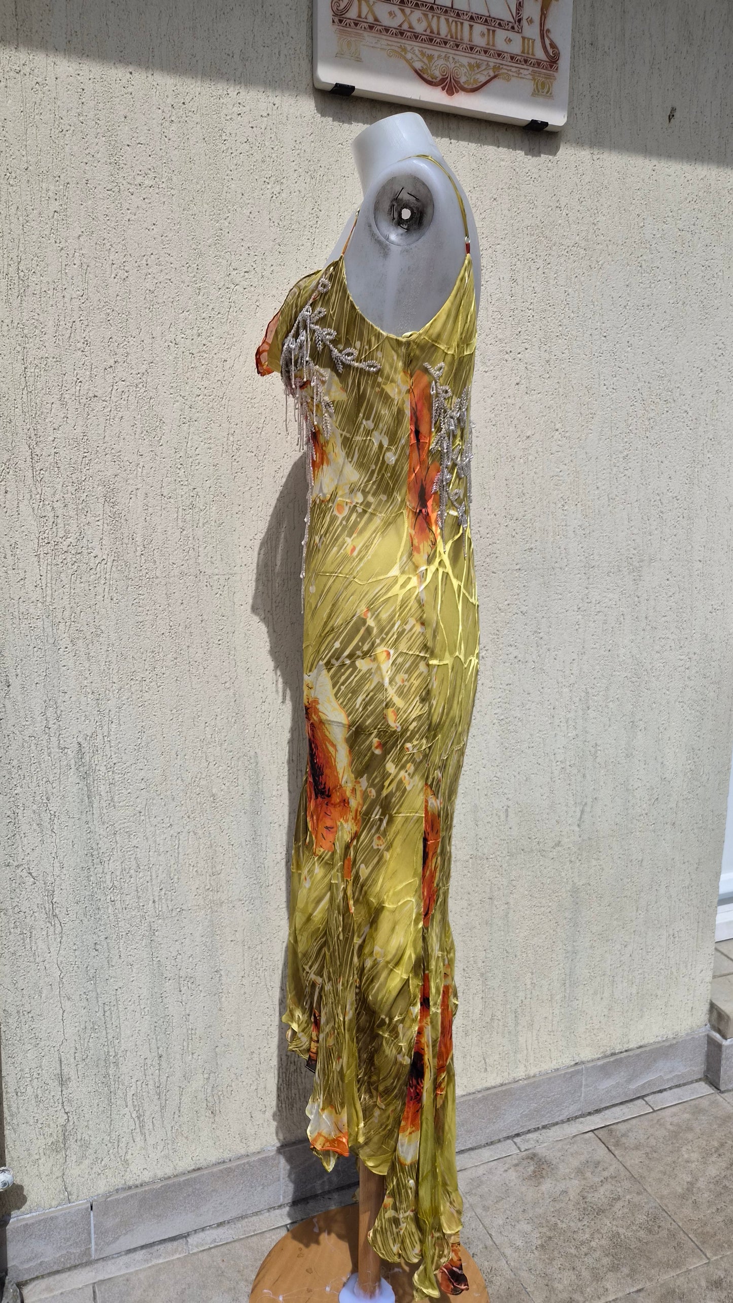 Embroidered yellow silk dress