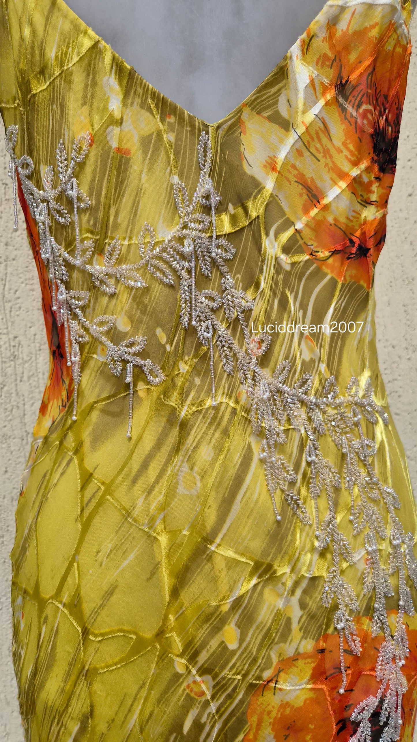 Embroidered yellow silk dress