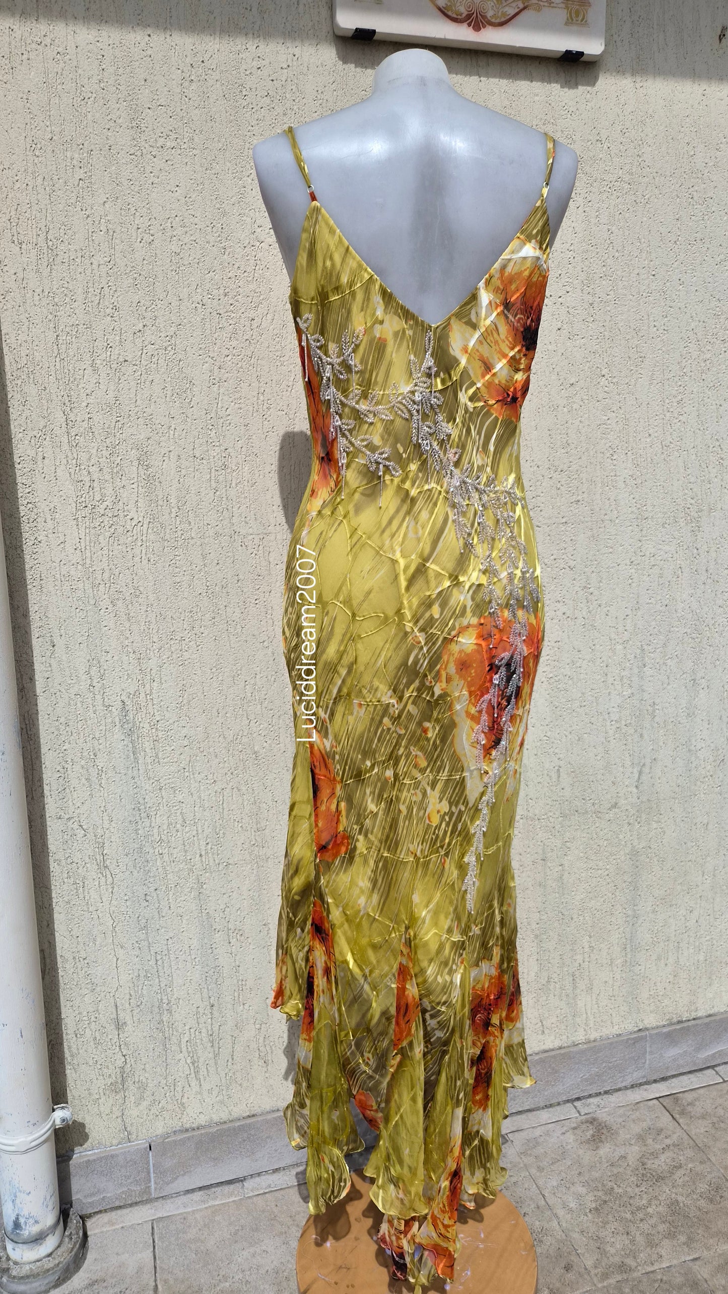 Embroidered yellow silk dress