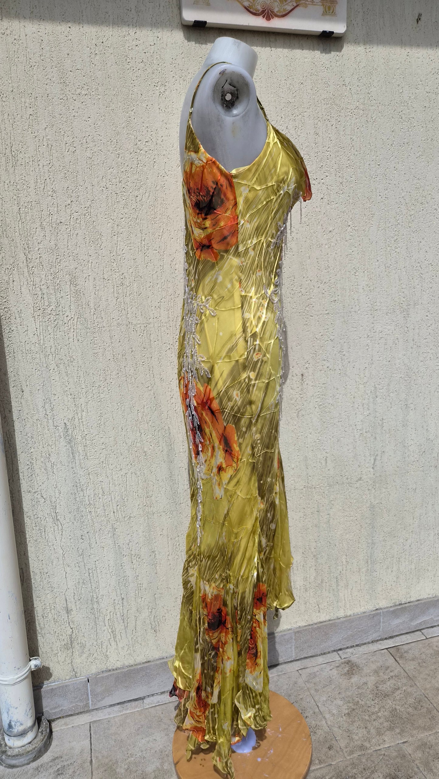 Embroidered yellow silk dress