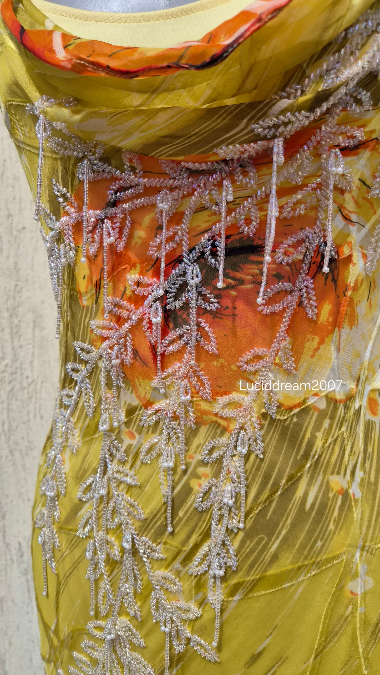 Embroidered yellow silk dress
