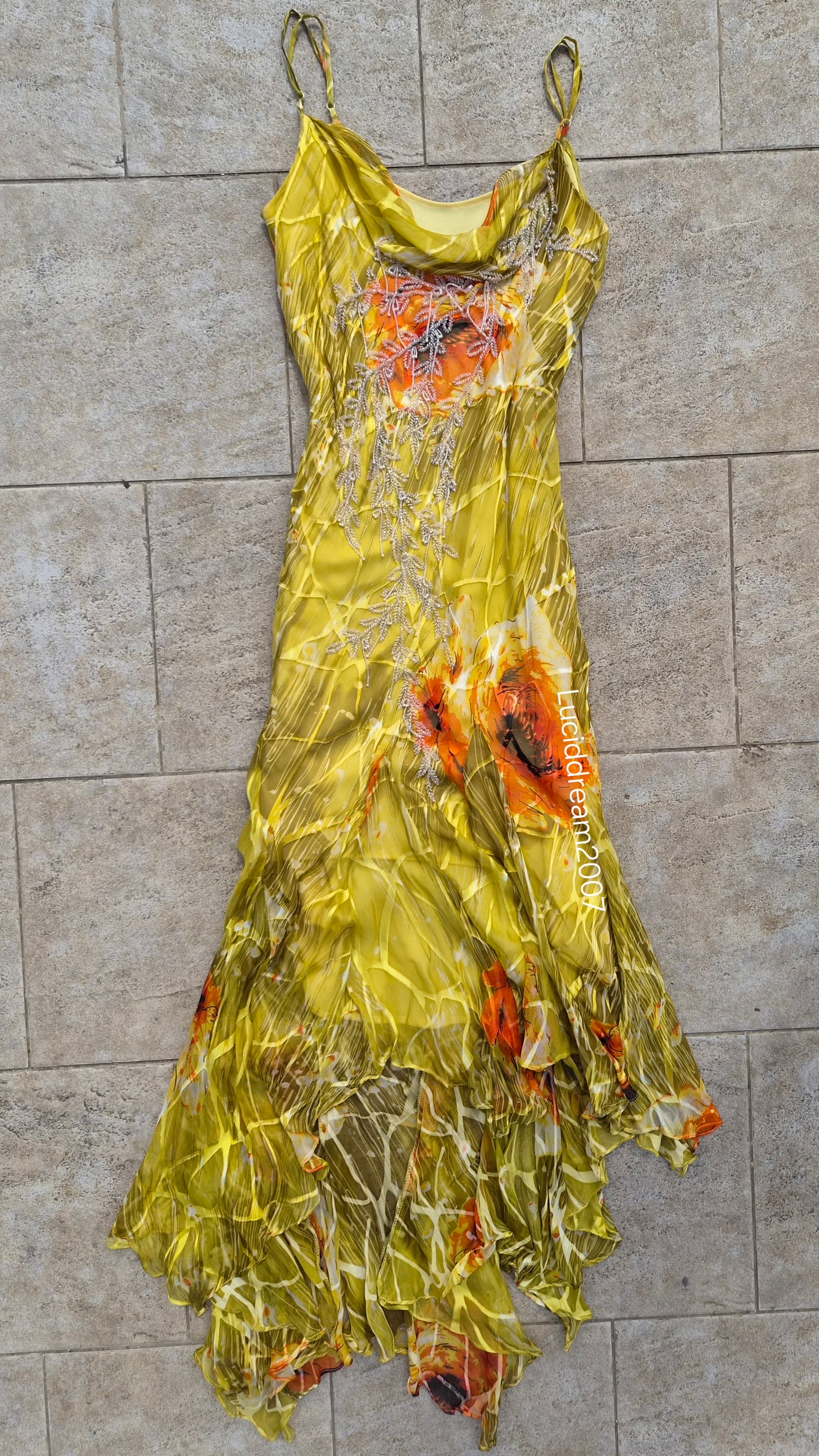 Embroidered yellow silk dress
