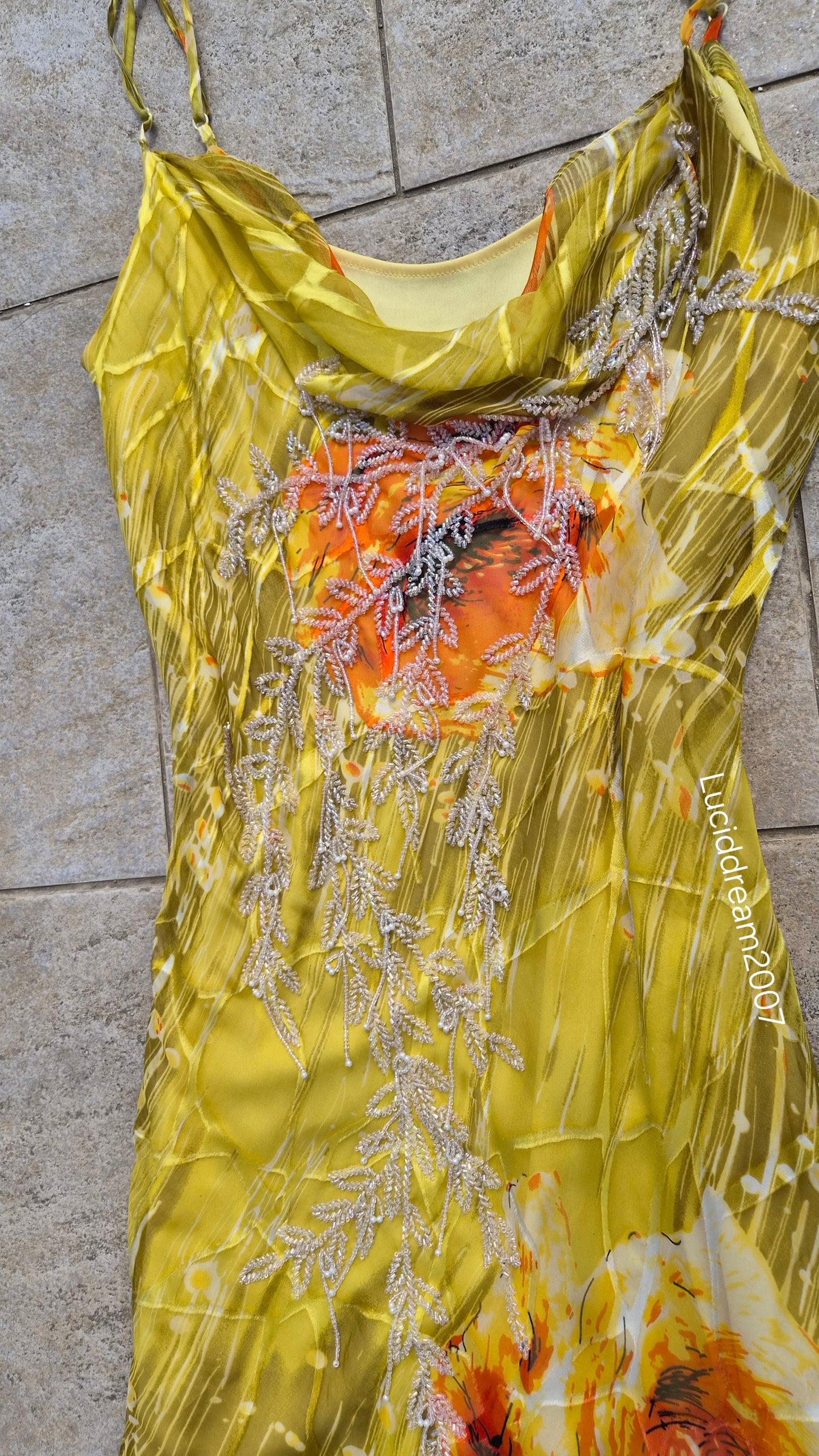 Embroidered yellow silk dress