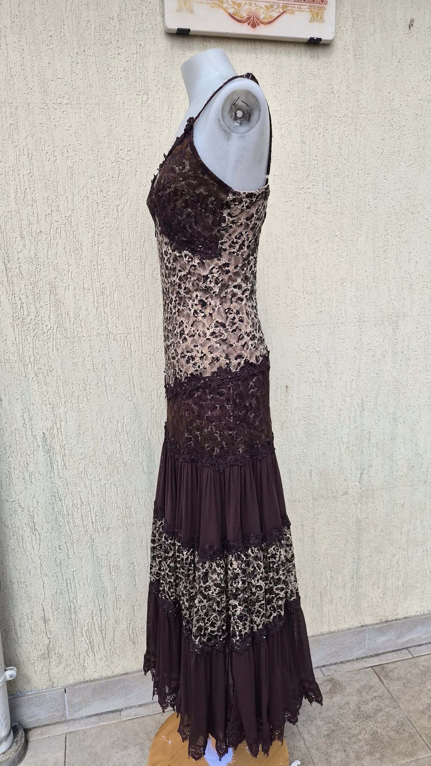 Robe marron léopard et dentelle