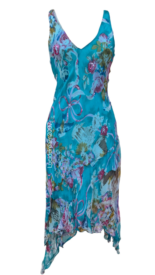 Robe en voile fleurie bleu René derhy