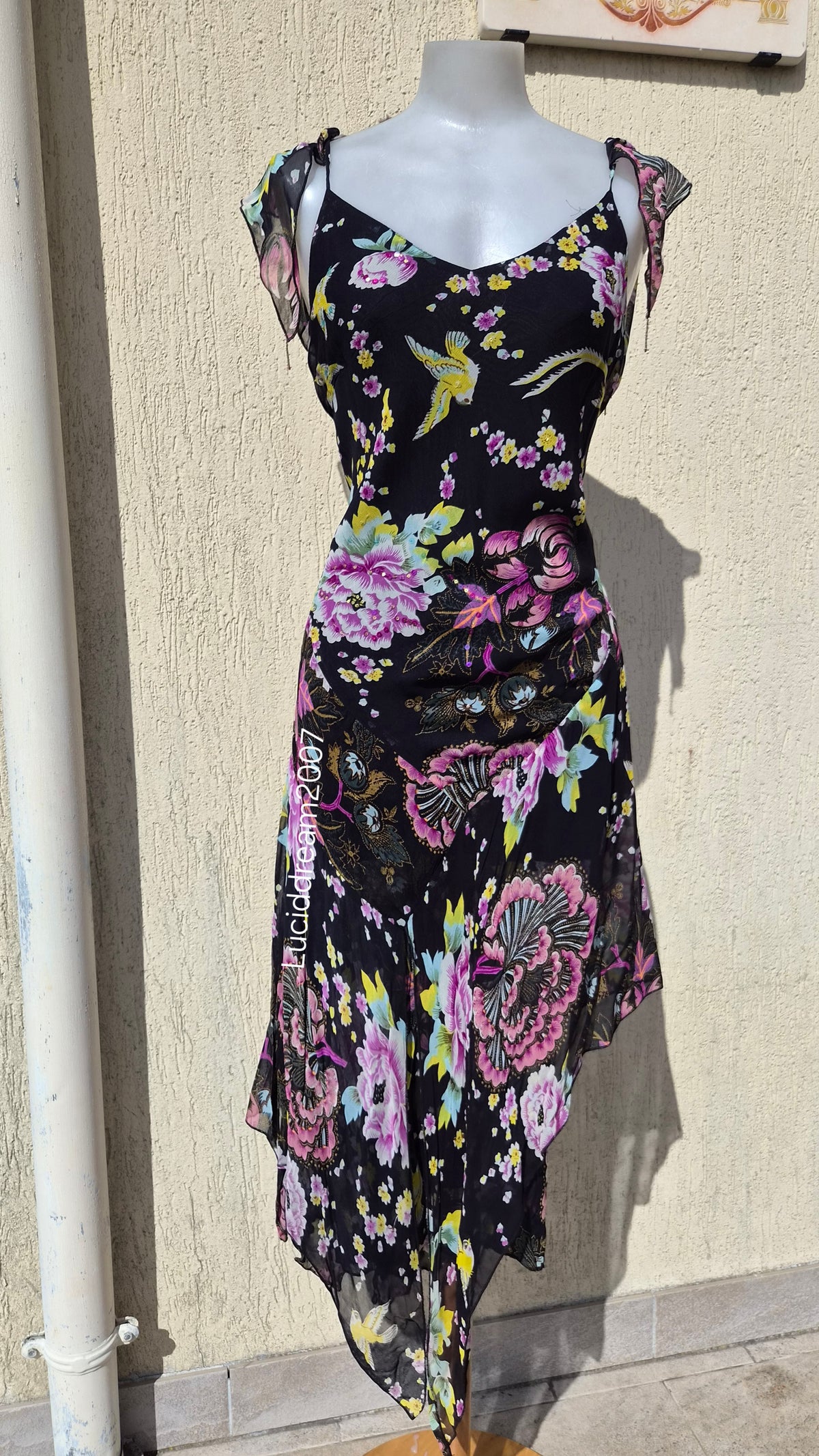 Robe en voile floral noire René Derhy