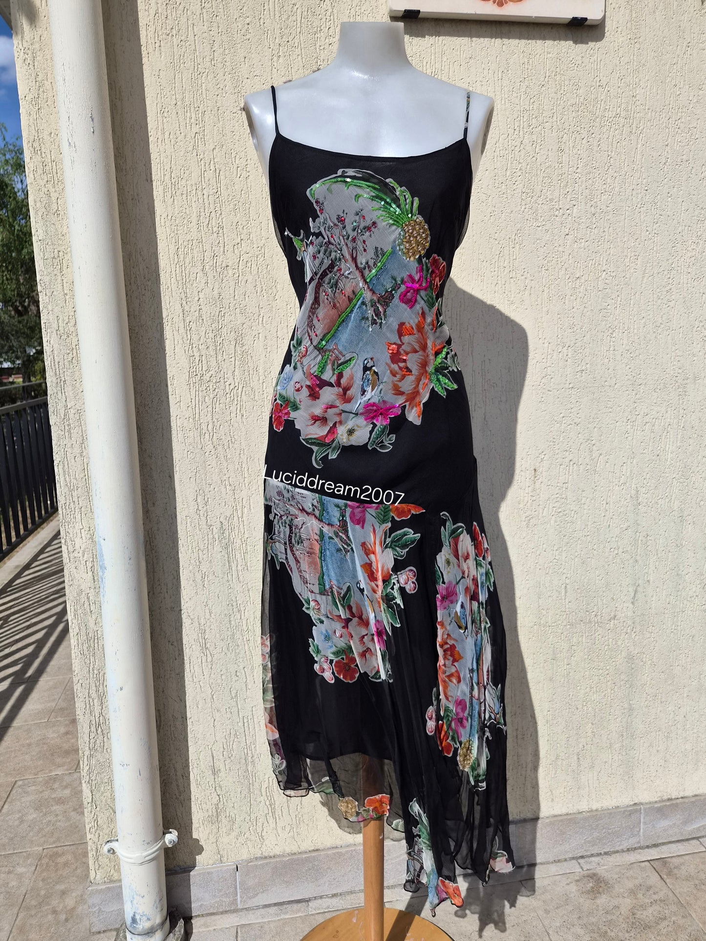 Robe en voile floral noir René Derhy