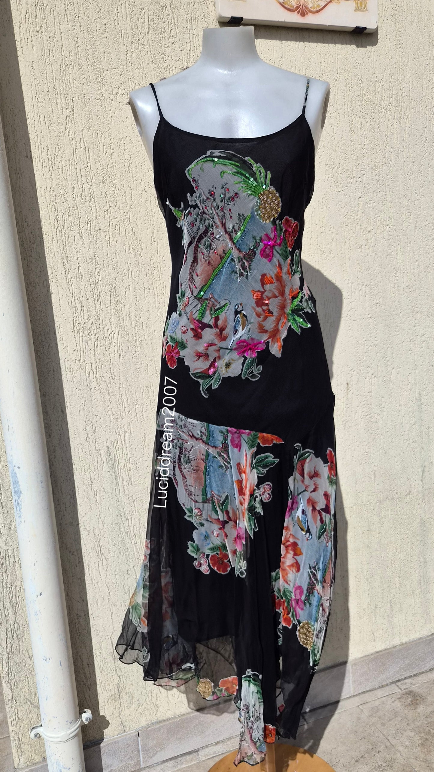 Robe en voile floral noir René Derhy