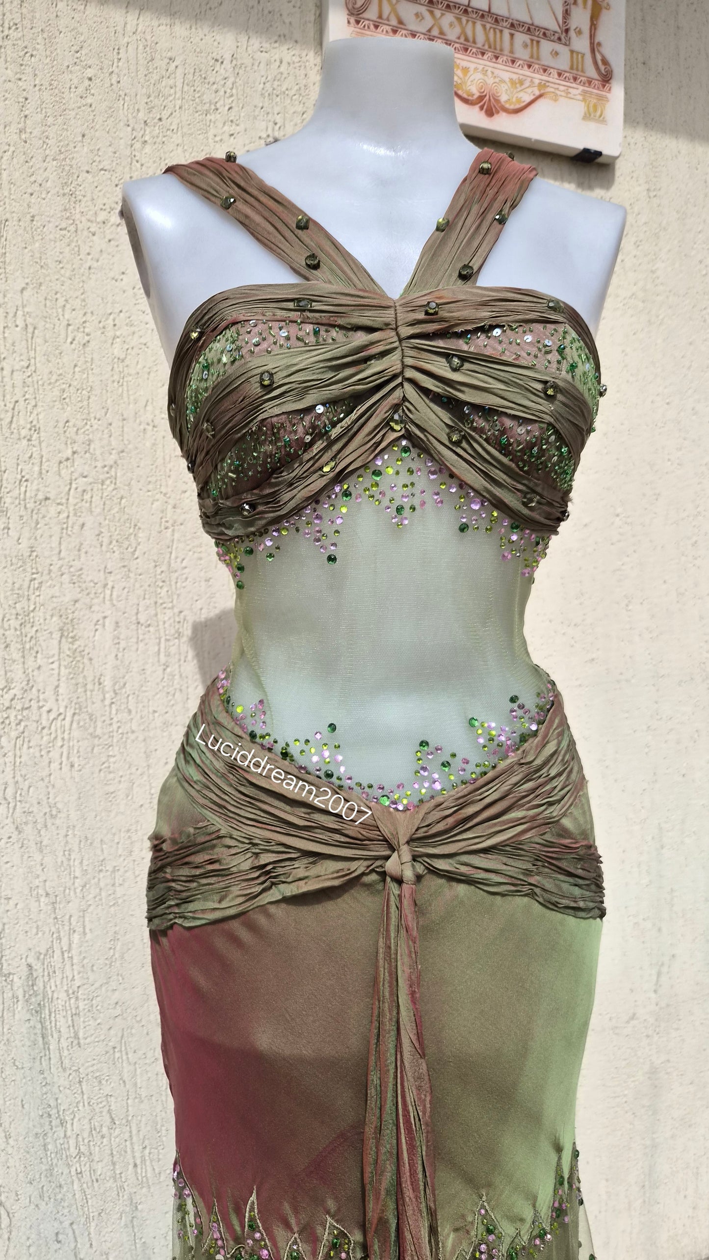 Silk dress with voile details and embroidery