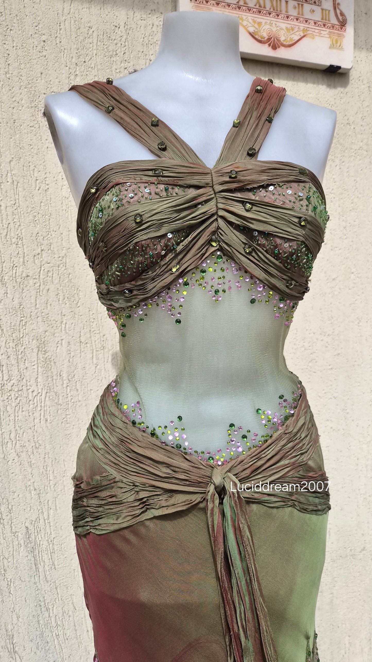 Silk dress with voile details and embroidery