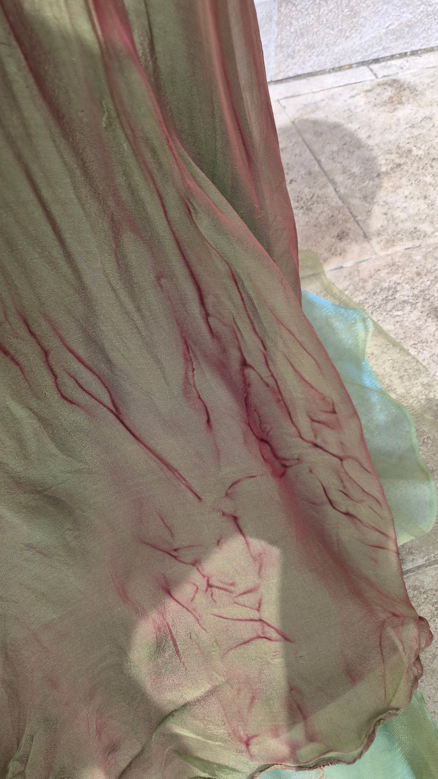 Silk dress with voile details and embroidery