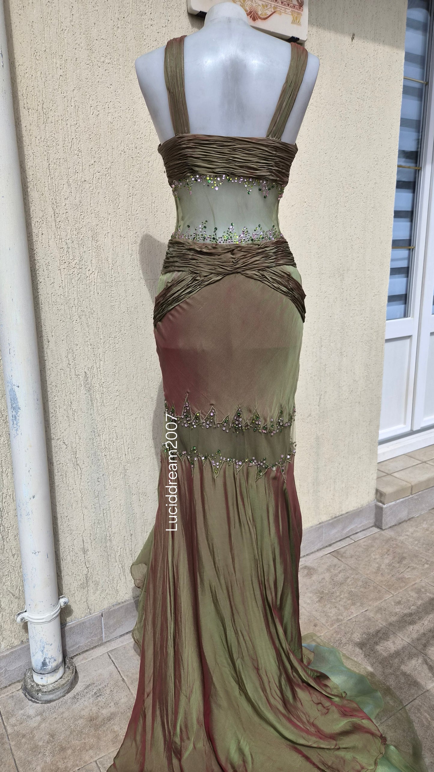Silk dress with voile details and embroidery