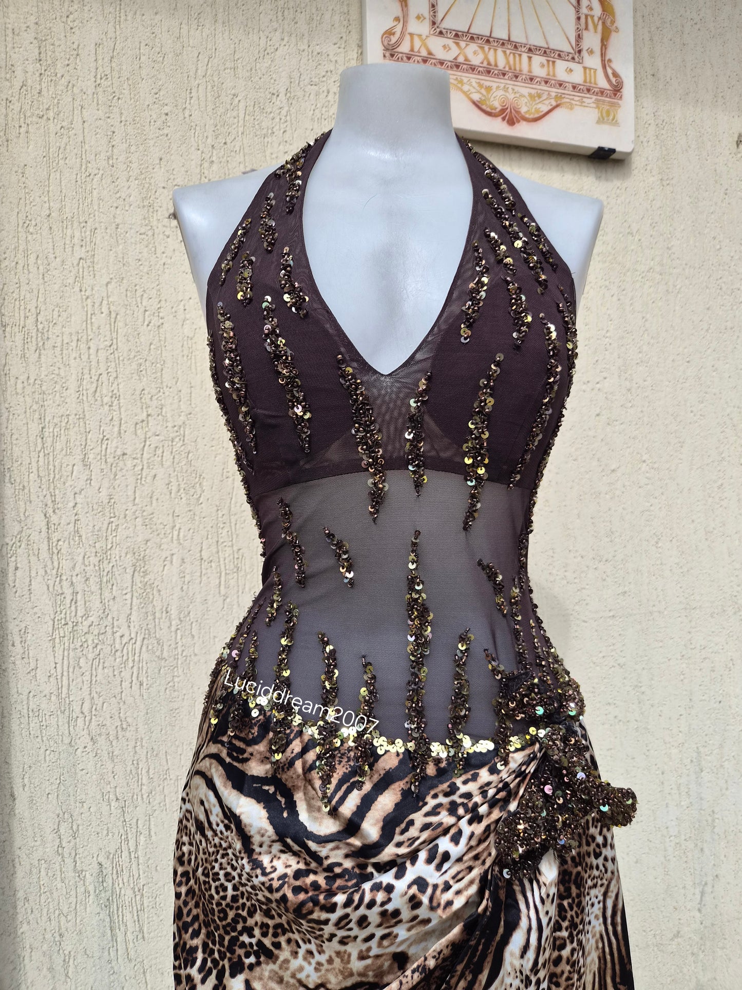 Leopard print backless dress